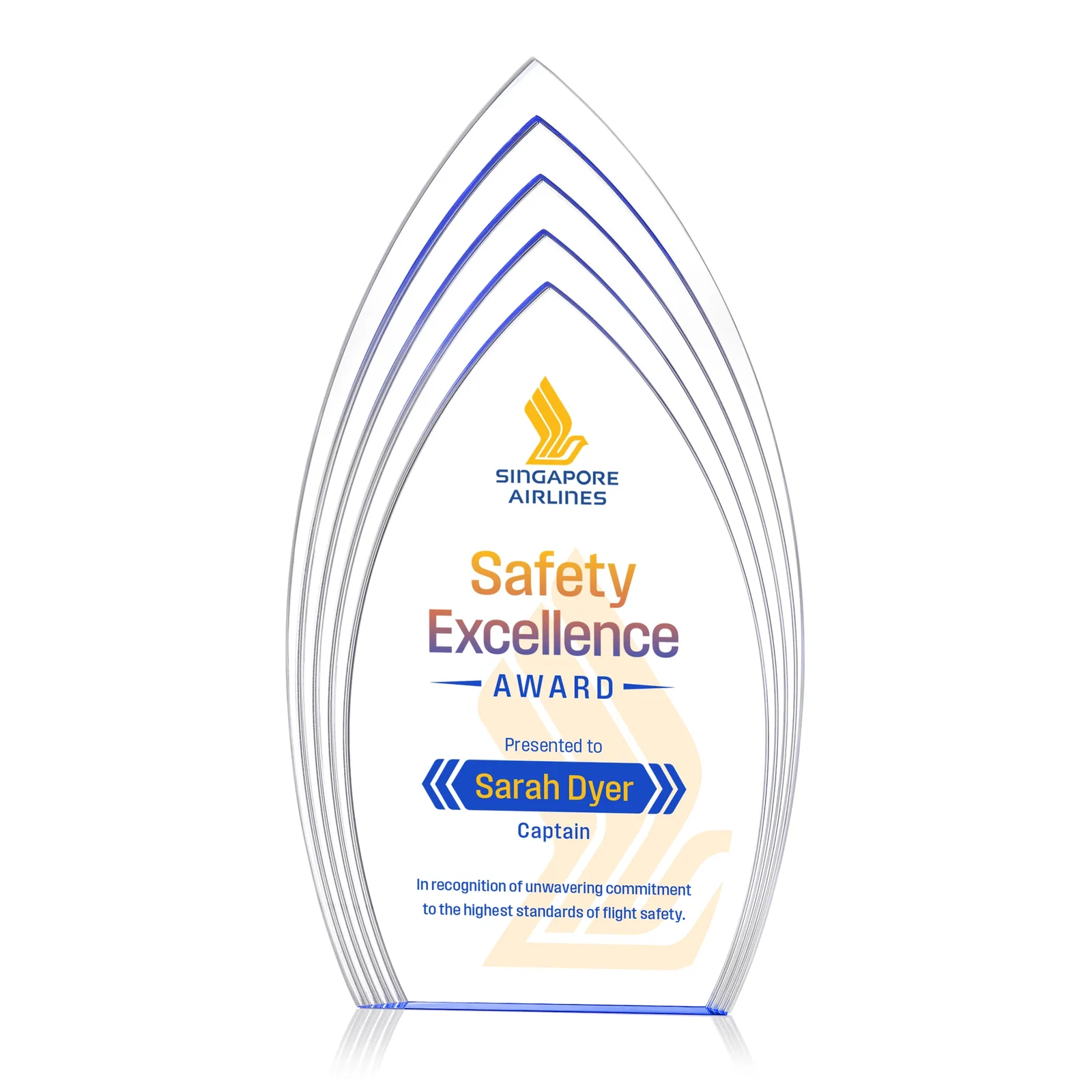 Promotional Layered Acrylic Arrowhead Award with Color-Reflecting Base for employee recognition