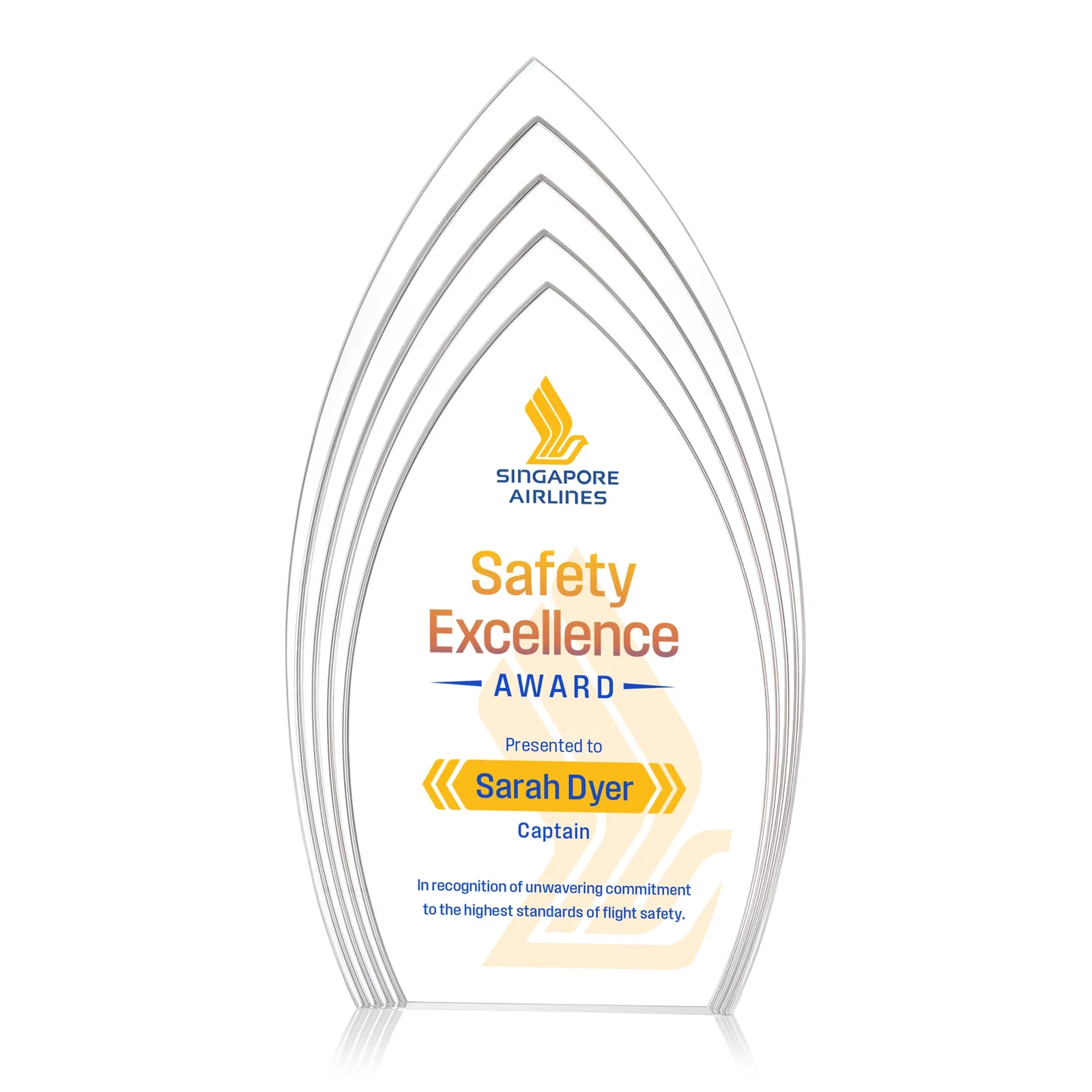 Custom Layered Acrylic Arrowhead Award with Color-Reflecting Base for sales achievement awards