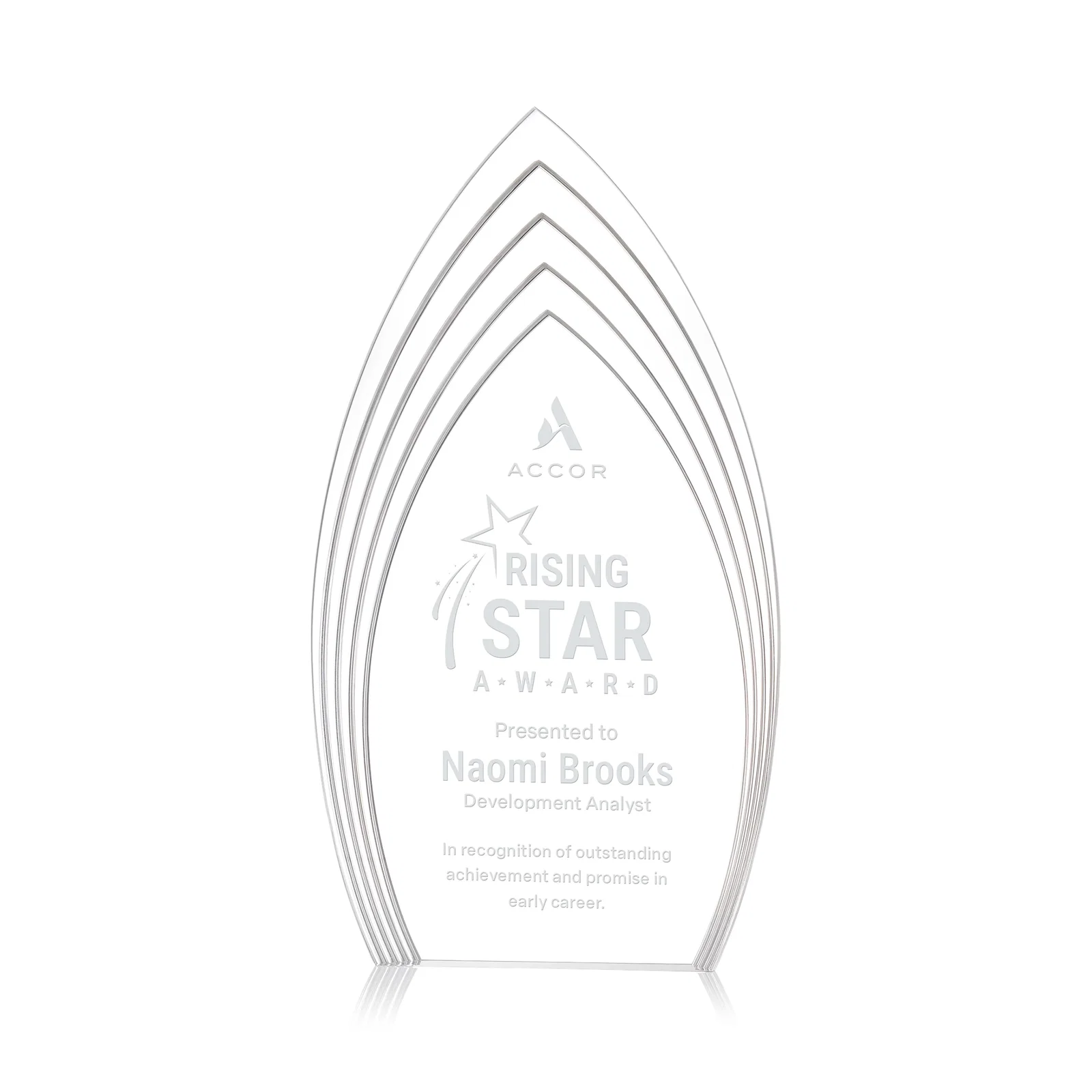 Custom Layered Acrylic Arrowhead Award with Color-Reflecting Base for team milestone celebrations
