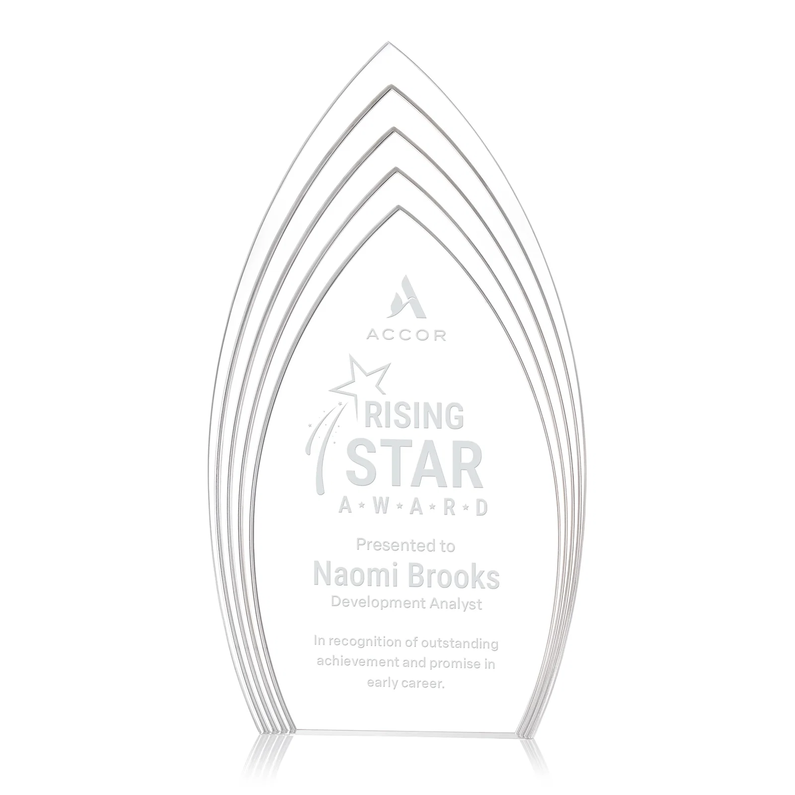 Custom Layered Acrylic Arrowhead Award with Color-Reflecting Base for graduation ceremonies