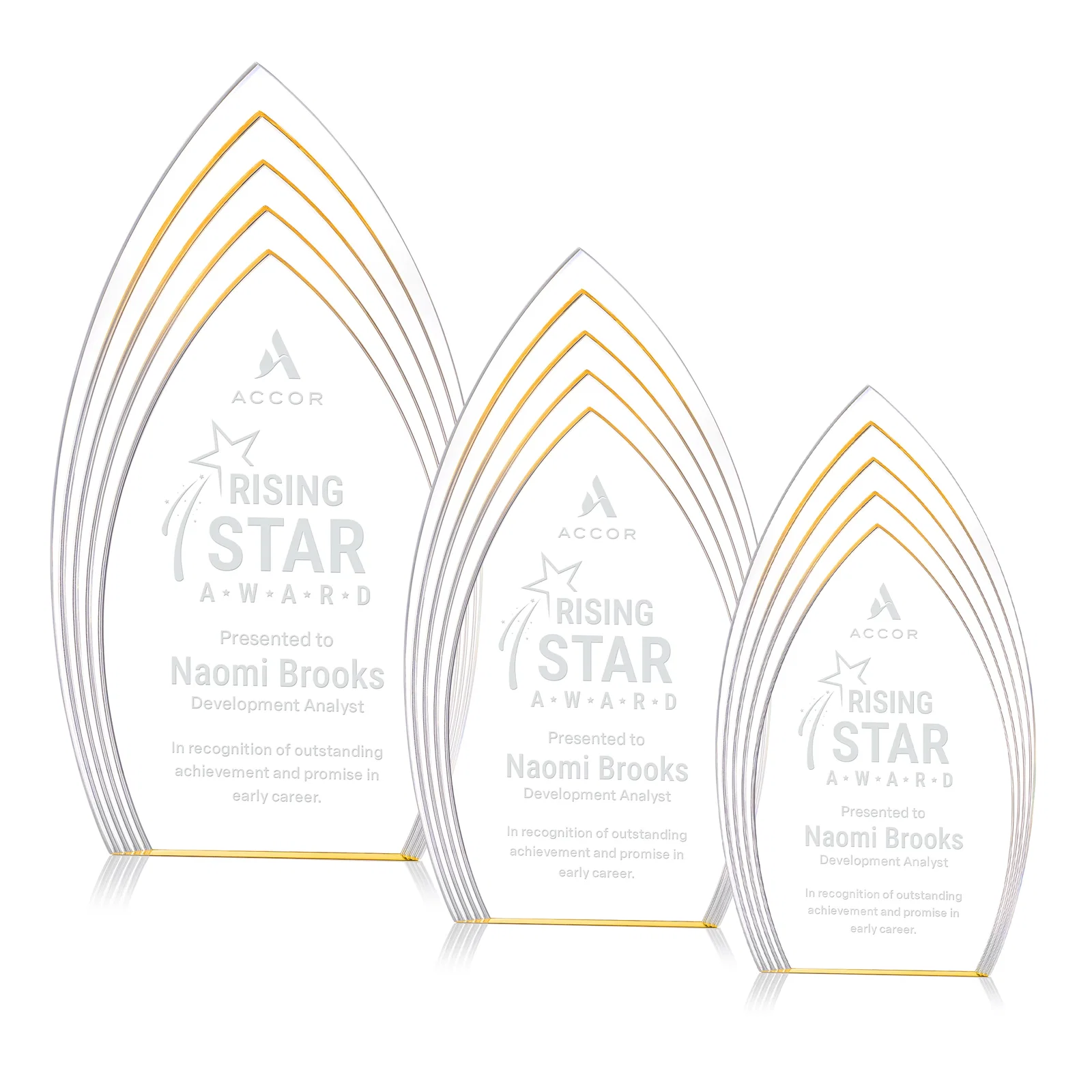 Custom Layered Acrylic Arrowhead Award with Color-Reflecting Base for safety achievement programs