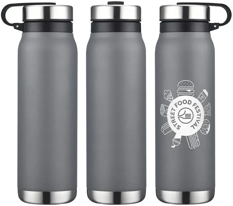 Turin 20 oz branded water bottle logo imprint area, custom insulated stainless steel drinkware