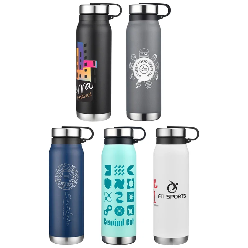 Turin 20 oz branded water bottle full color lineup, custom insulated stainless steel drinkware