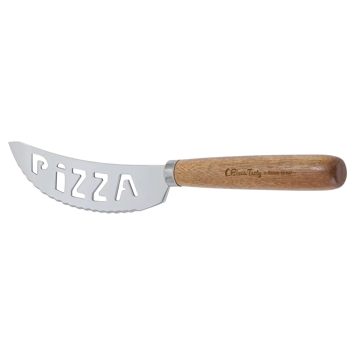 Close-up of the Tuscany pizza cutter's blade and logo imprint area