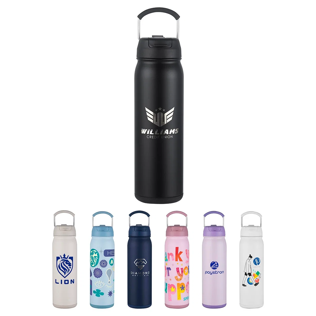 Custom Tuscany 24 oz Vacuum Insulated Bottle, front view of the branded eco-friendly 2-in-1 bottle