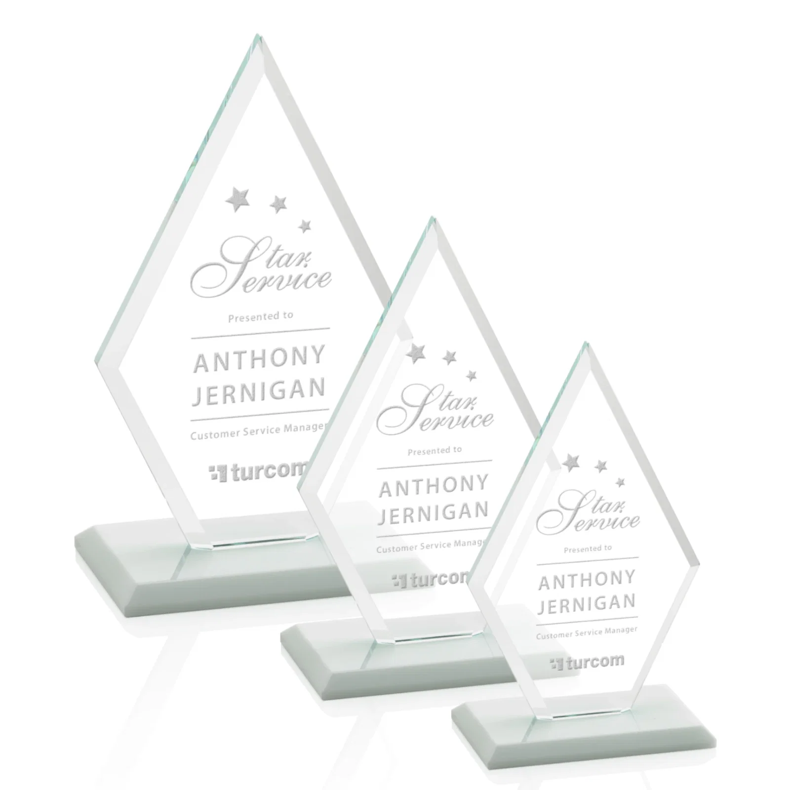 Custom Starfire Crystal Diamond Award in a Beveled Frame for employee recognition