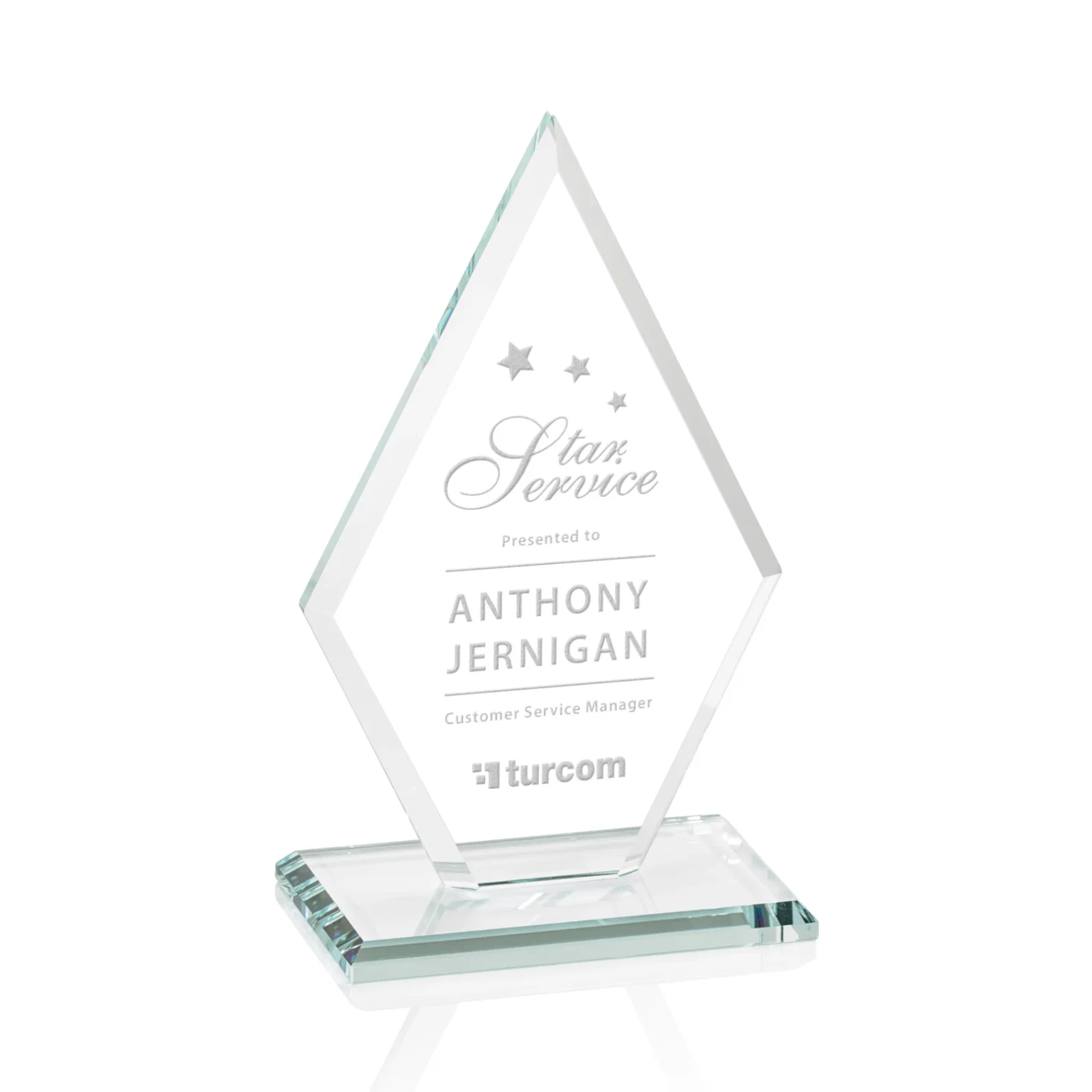 Custom Starfire Crystal Diamond Award in a Beveled Frame for volunteer appreciation