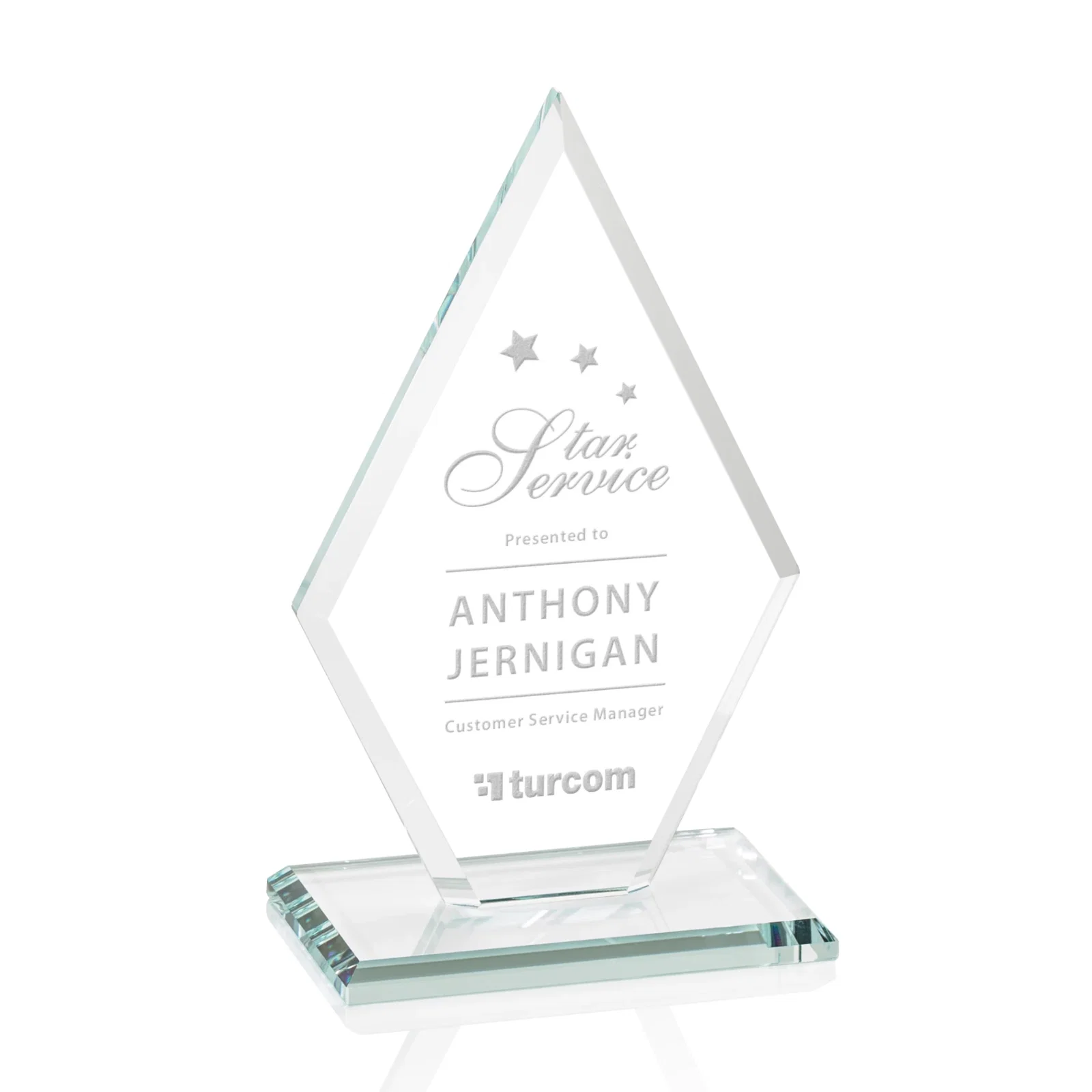 Custom Starfire Crystal Diamond Award in a Beveled Frame for dealer and partner awards