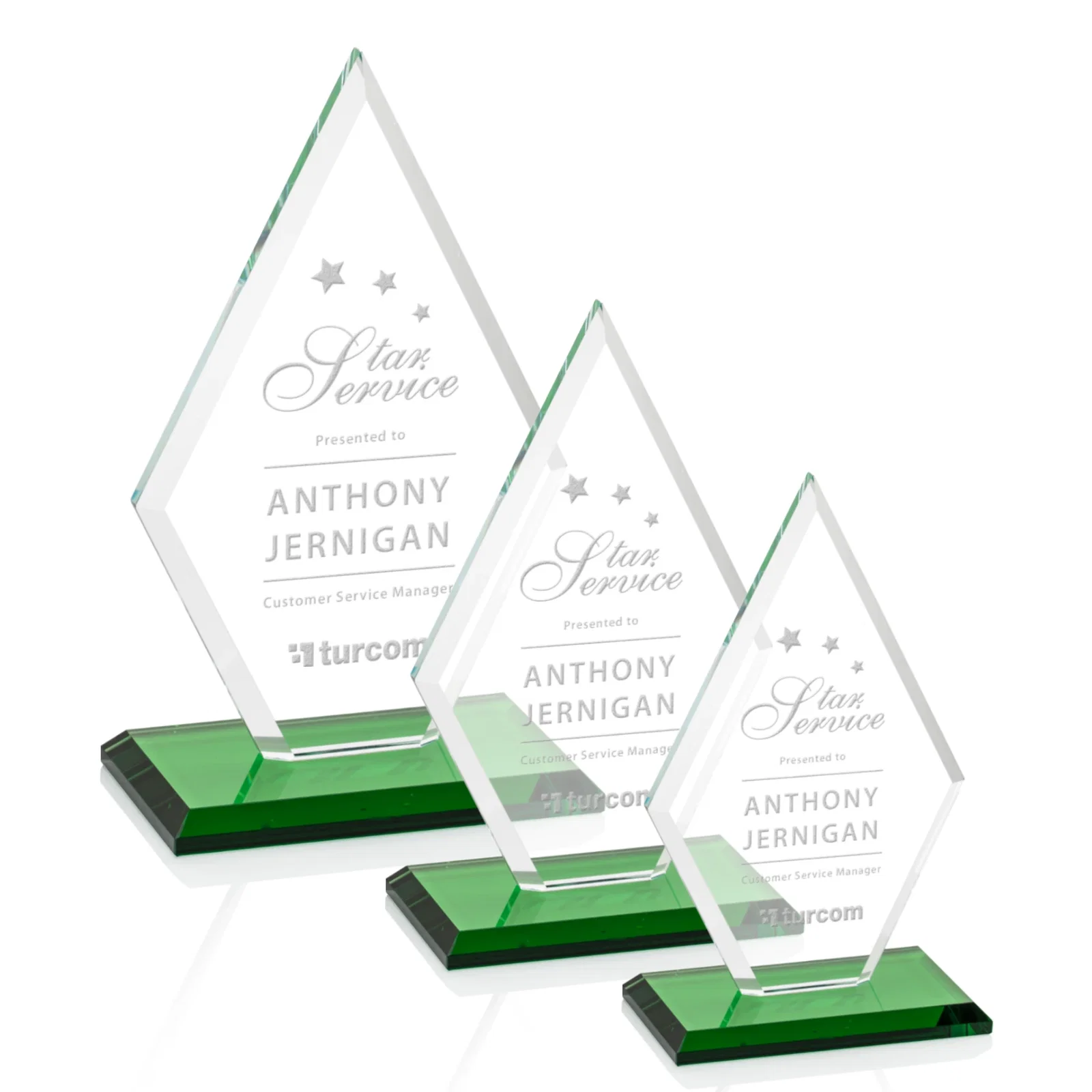 Personalized Starfire Crystal Diamond Award in a Beveled Frame for retirement presentations
