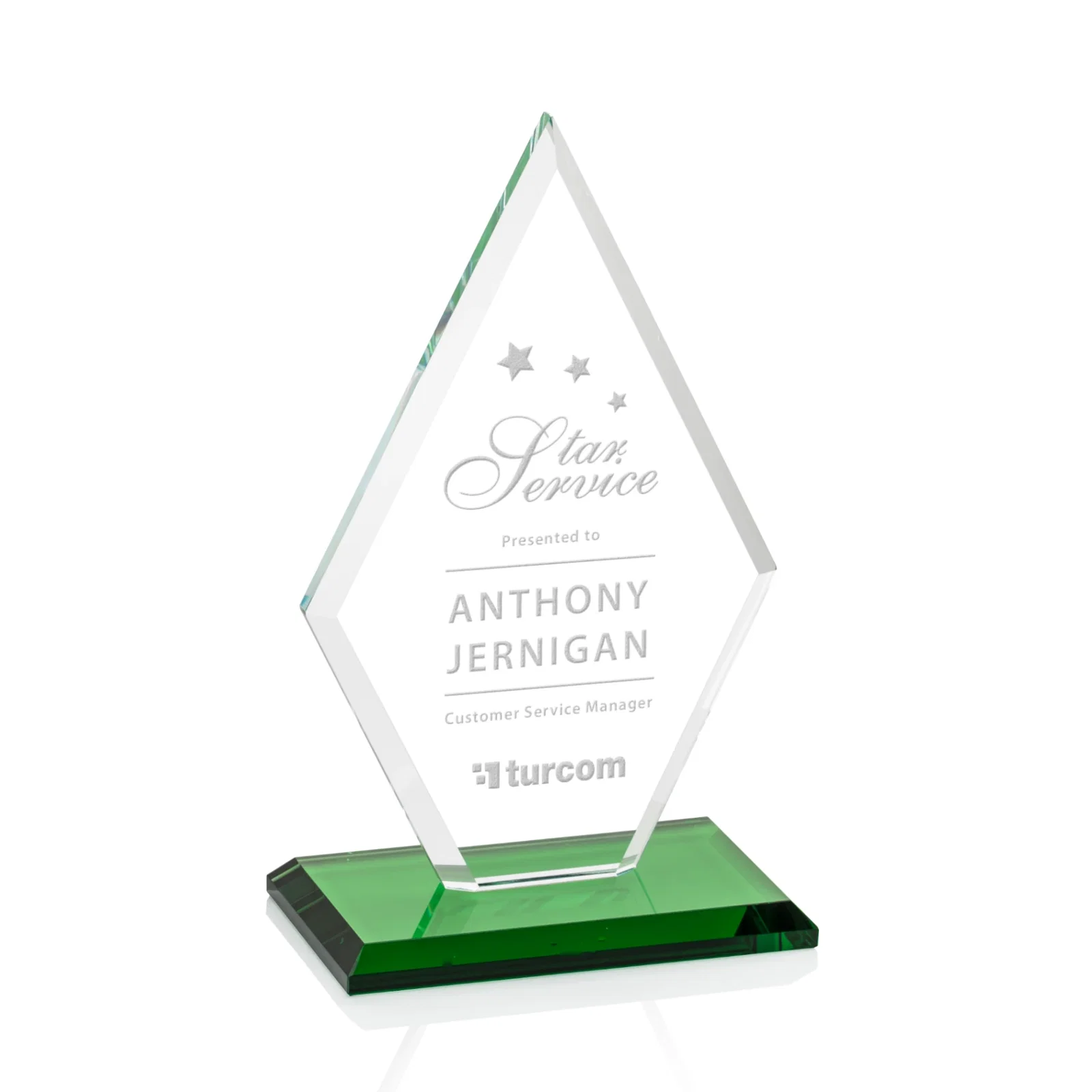 Personalized Starfire Crystal Diamond Award in a Beveled Frame for team milestone celebrations