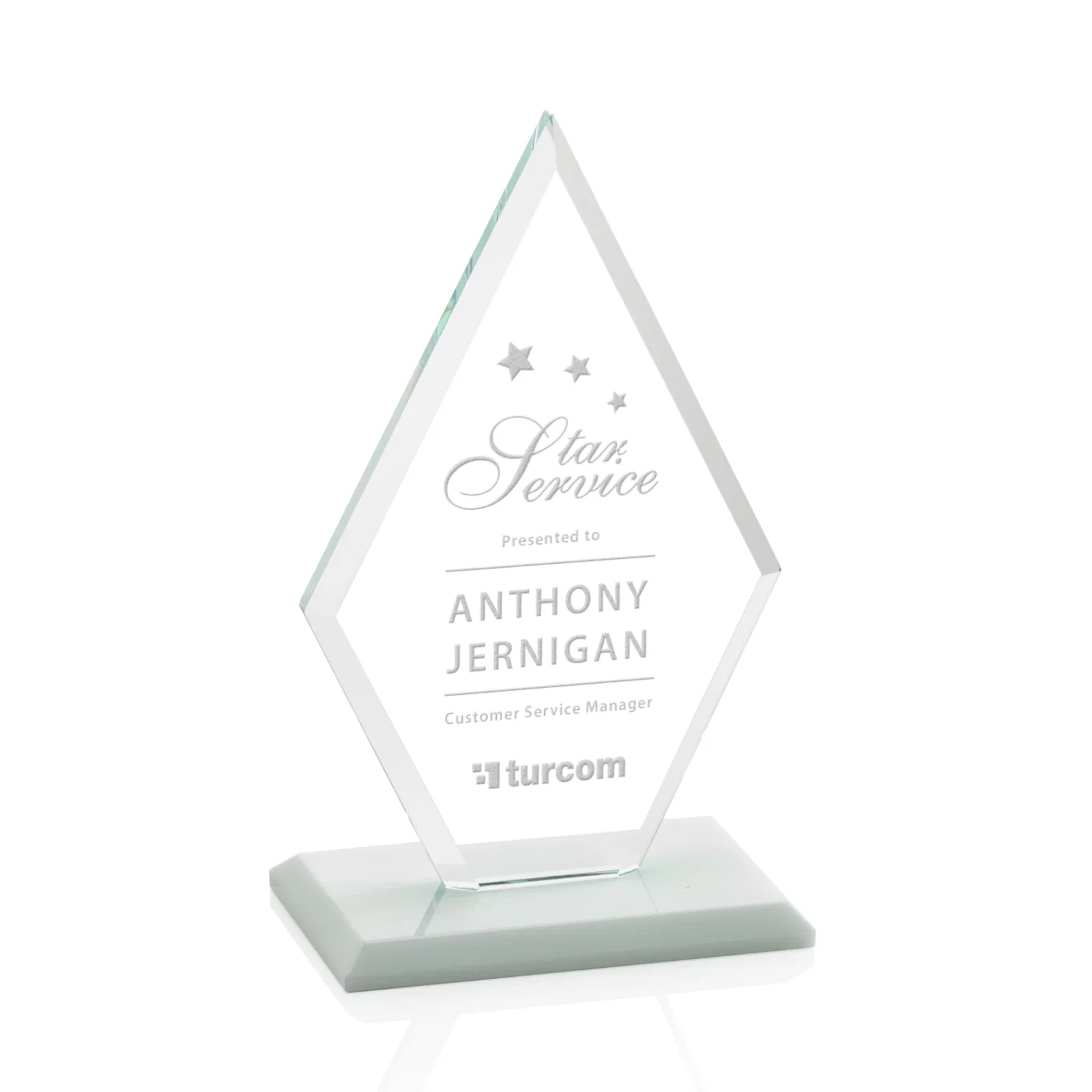 Custom Starfire Crystal Diamond Award in a Beveled Frame for corporate award ceremonies