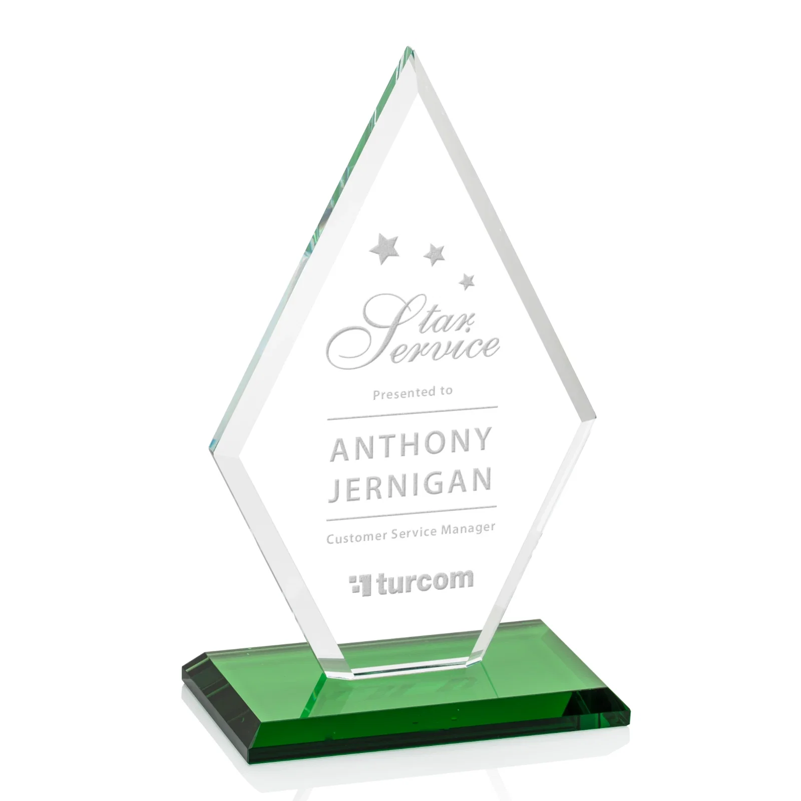 Personalized Starfire Crystal Diamond Award in a Beveled Frame for graduation ceremonies