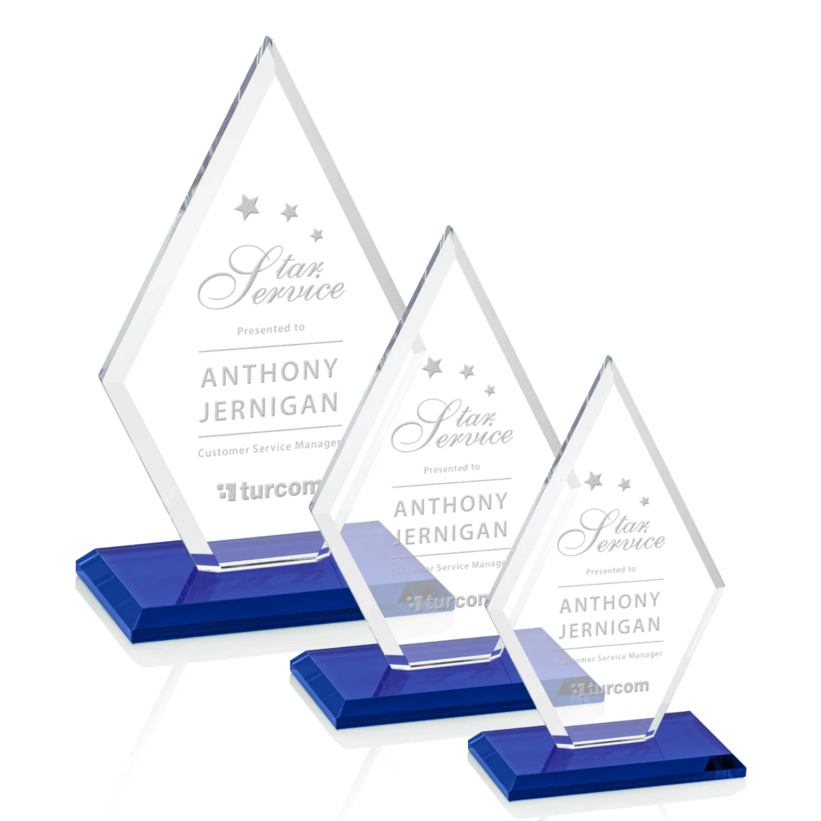 Personalized Starfire Crystal Diamond Award in a Beveled Frame for safety achievement programs