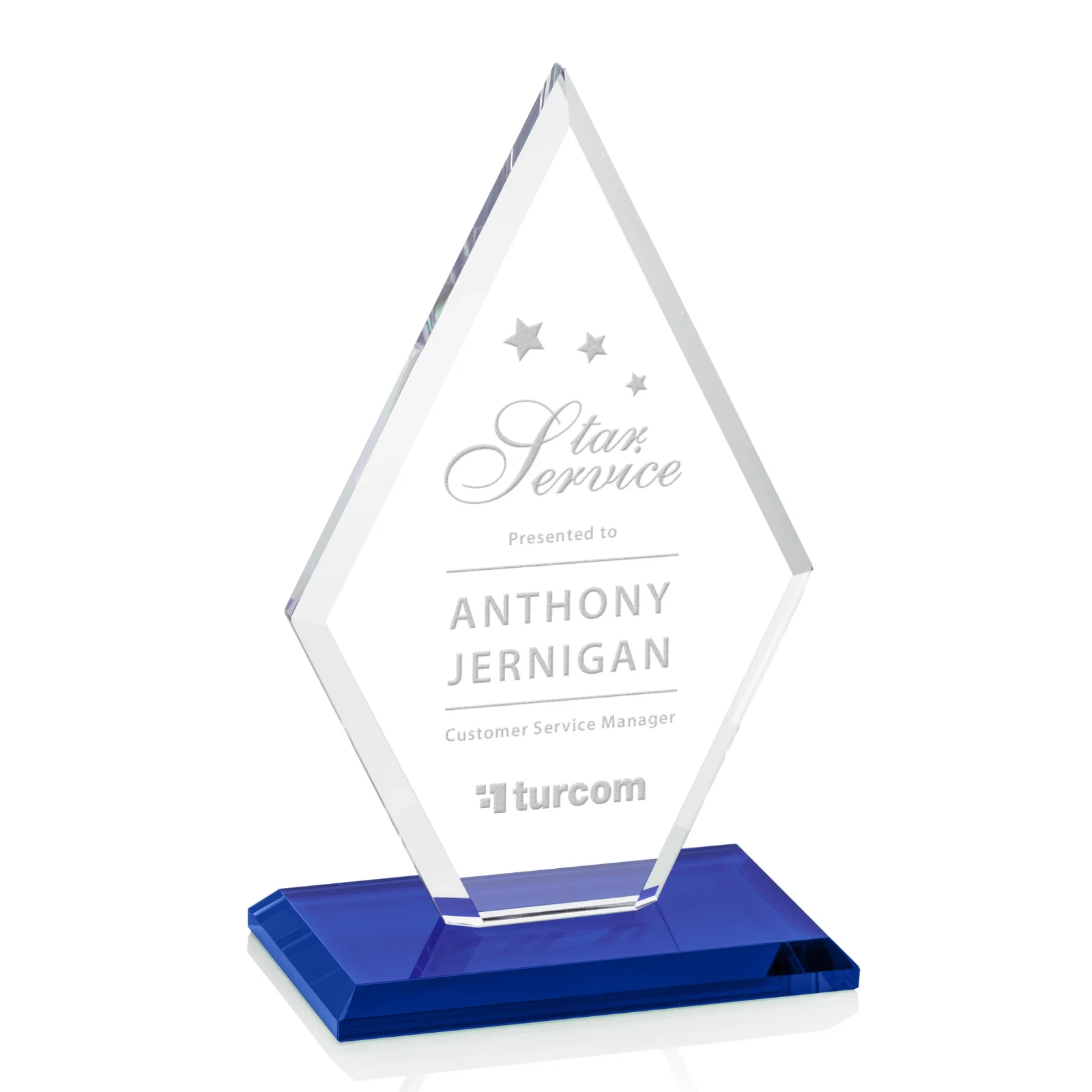 Personalized Starfire Crystal Diamond Award in a Beveled Frame for company anniversary events