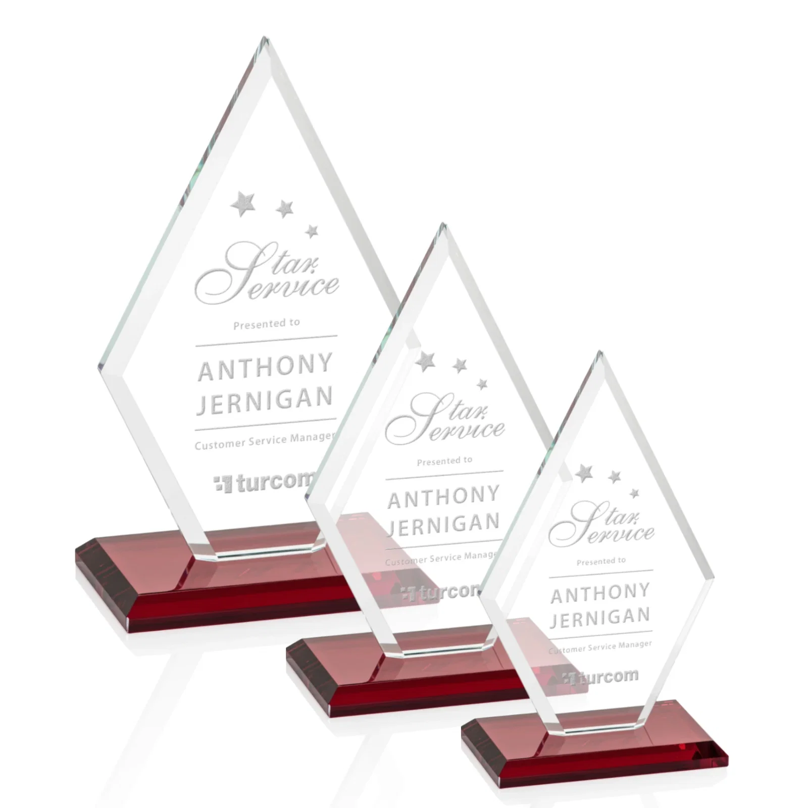 Promotional Starfire Crystal Diamond Award in a Beveled Frame for employee recognition