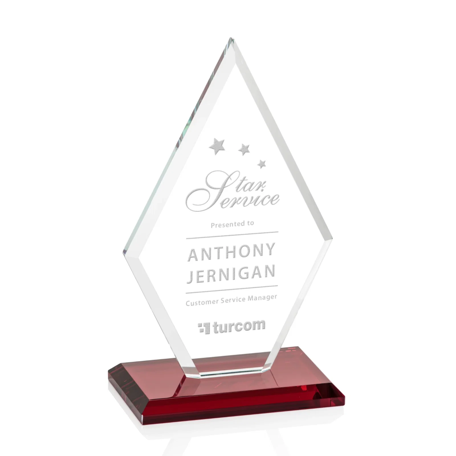 Promotional Starfire Crystal Diamond Award in a Beveled Frame for service anniversary gifts
