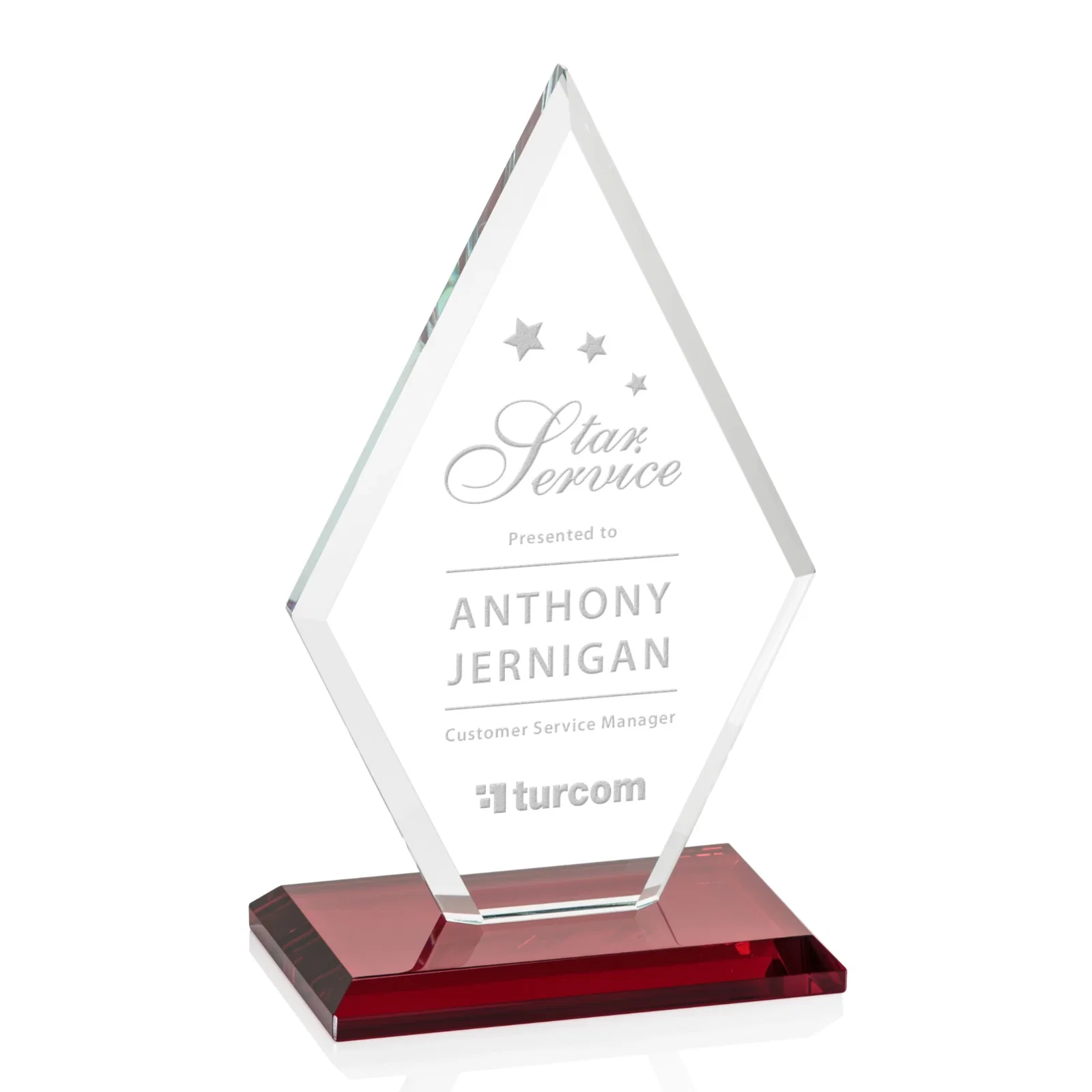 Promotional Starfire Crystal Diamond Award in a Beveled Frame for sales achievement awards