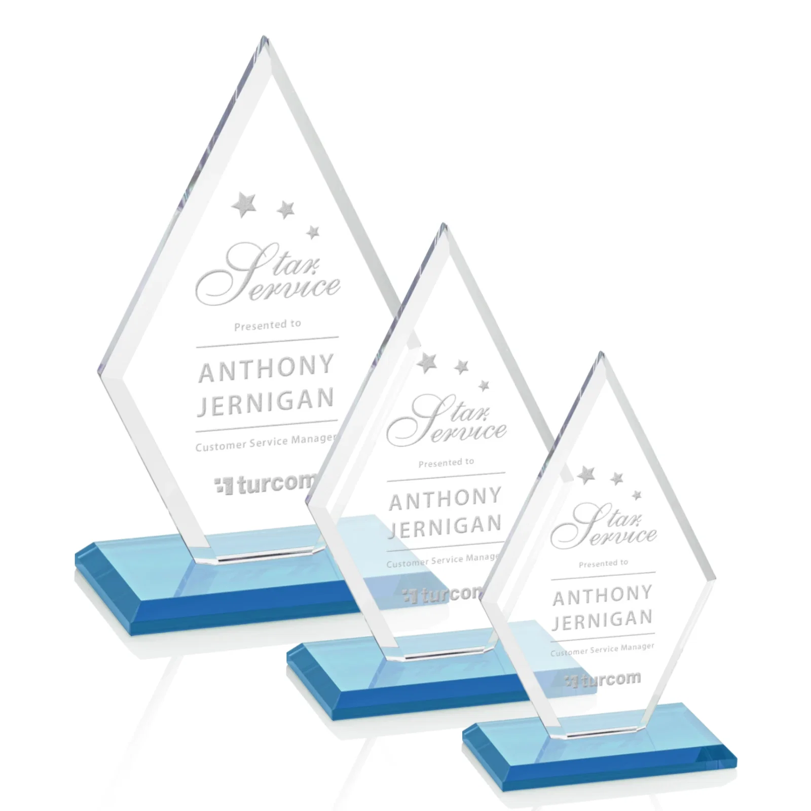 Promotional Starfire Crystal Diamond Award in a Beveled Frame for retirement presentations