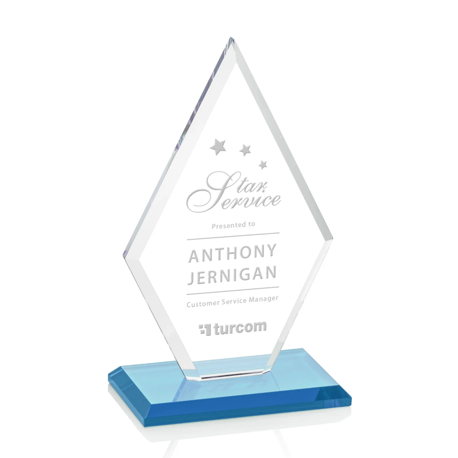Promotional Starfire Crystal Diamond Award in a Beveled Frame for donor appreciation