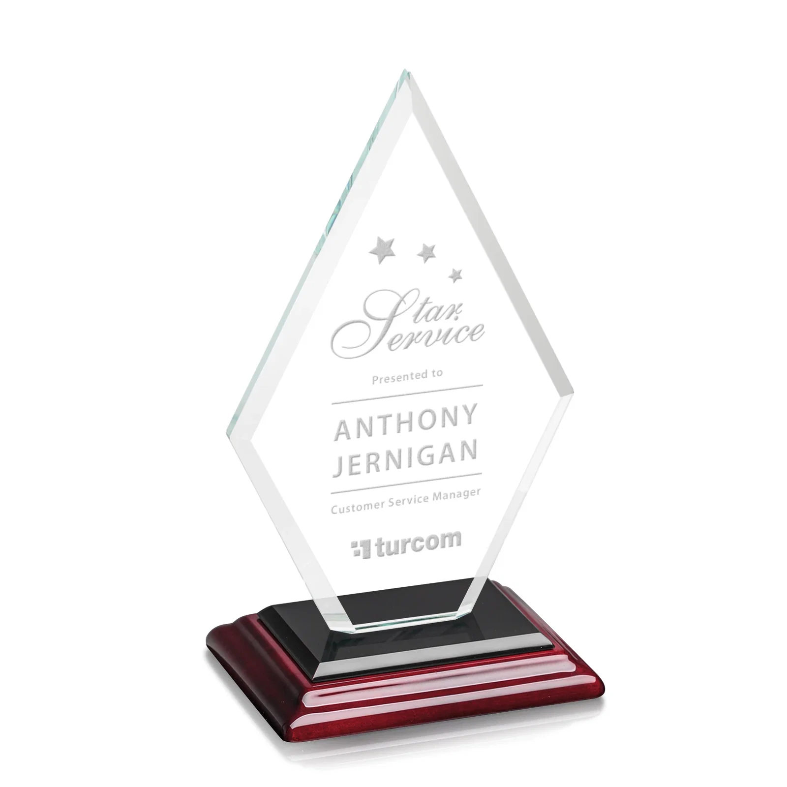 Promotional Starfire Crystal Diamond Award in a Beveled Frame for volunteer appreciation
