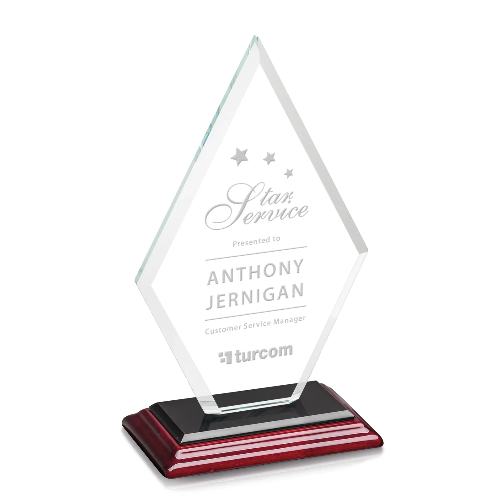 Promotional Starfire Crystal Diamond Award in a Beveled Frame for dealer and partner awards
