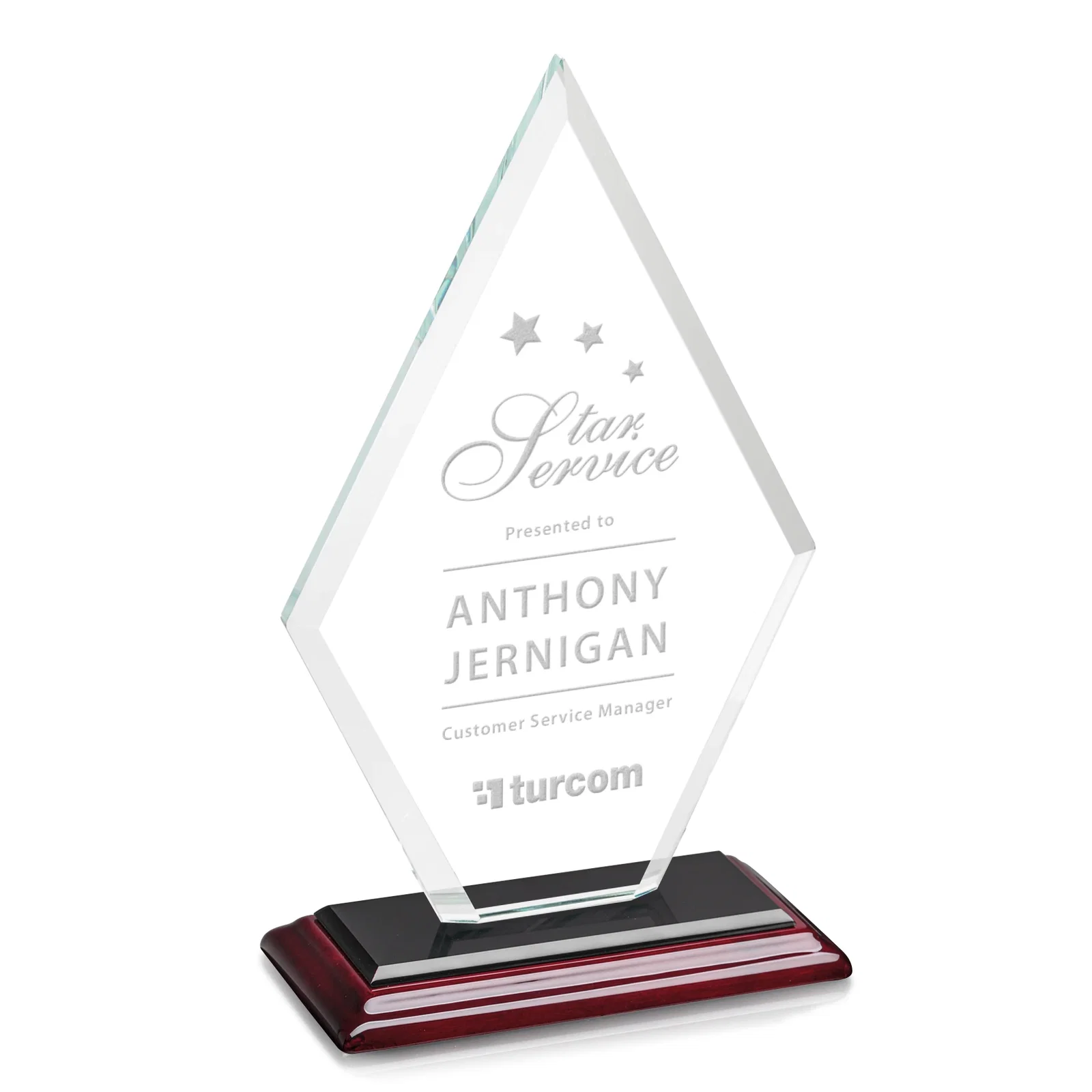 Promotional Starfire Crystal Diamond Award in a Beveled Frame for company anniversary events
