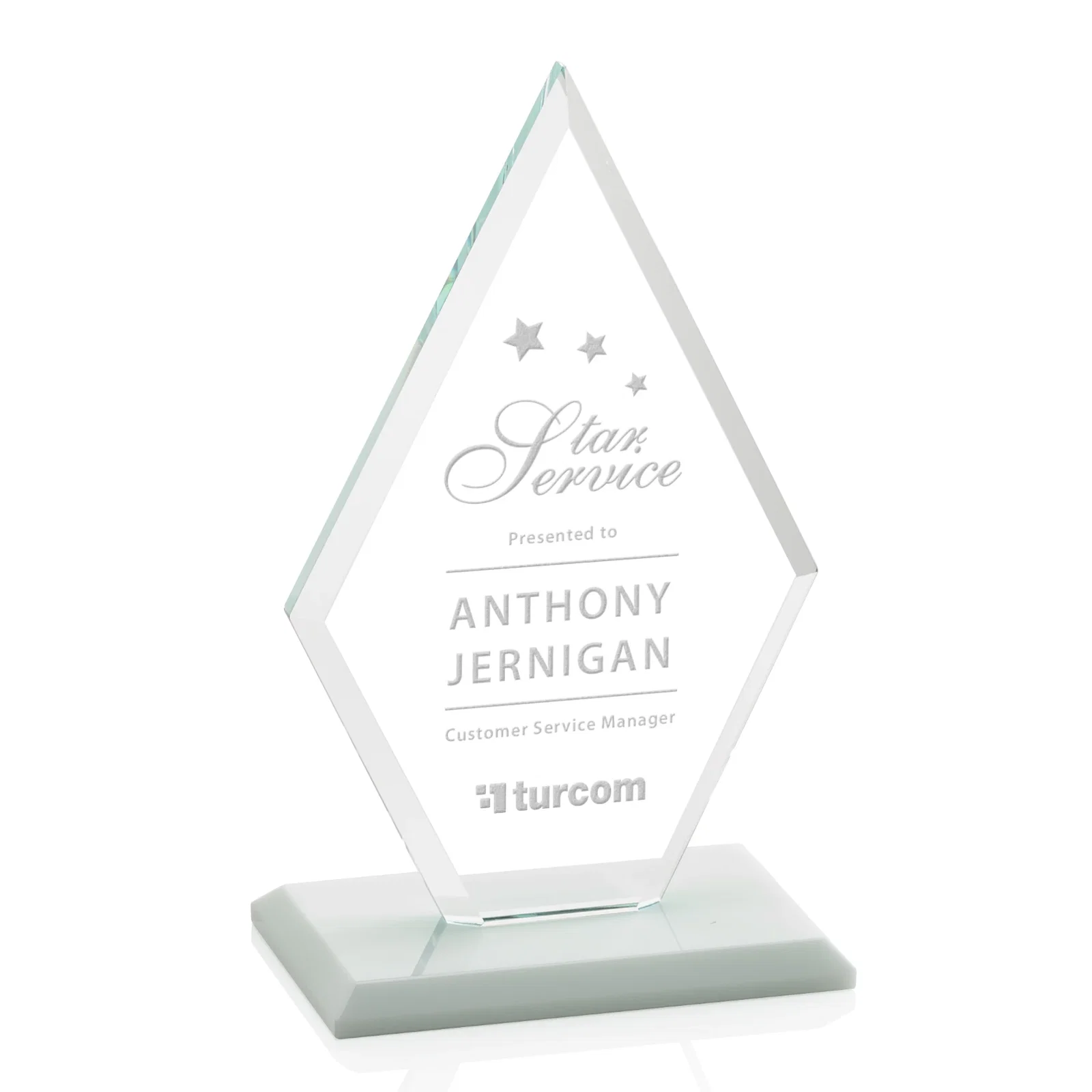 Custom Starfire Crystal Diamond Award in a Beveled Frame for sales achievement awards