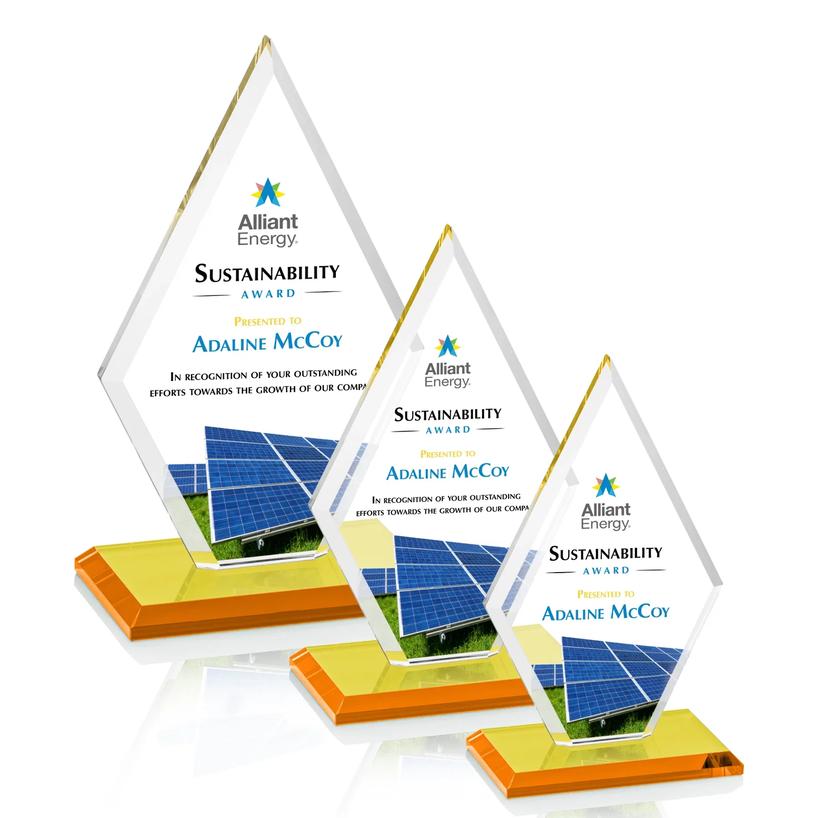 Branded Starfire Crystal Diamond Award in a Beveled Frame for retirement presentations