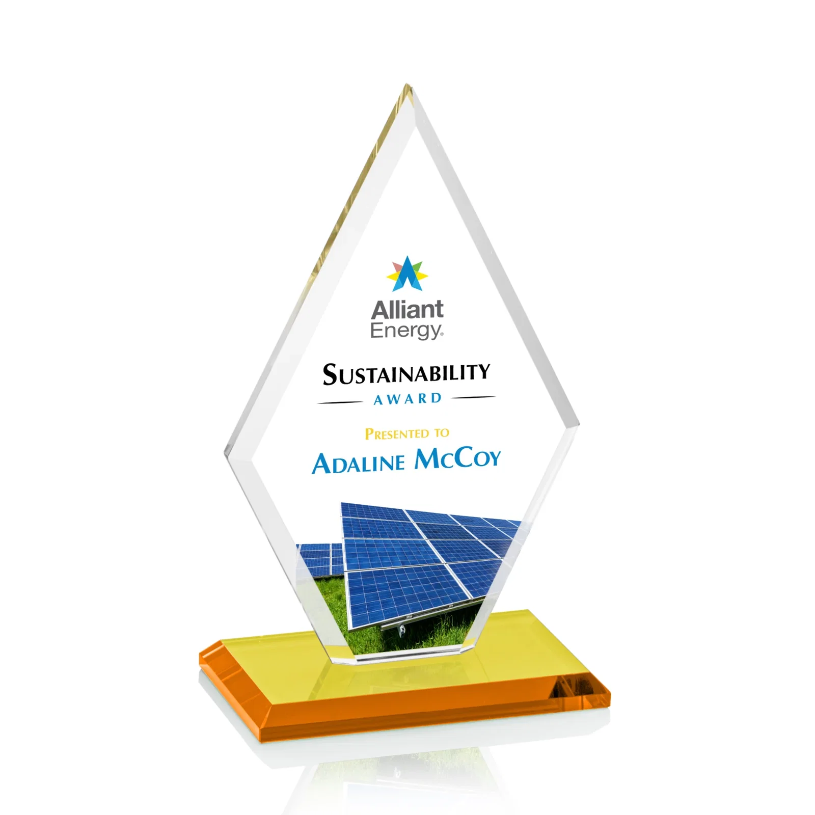 Branded Starfire Crystal Diamond Award in a Beveled Frame for team milestone celebrations
