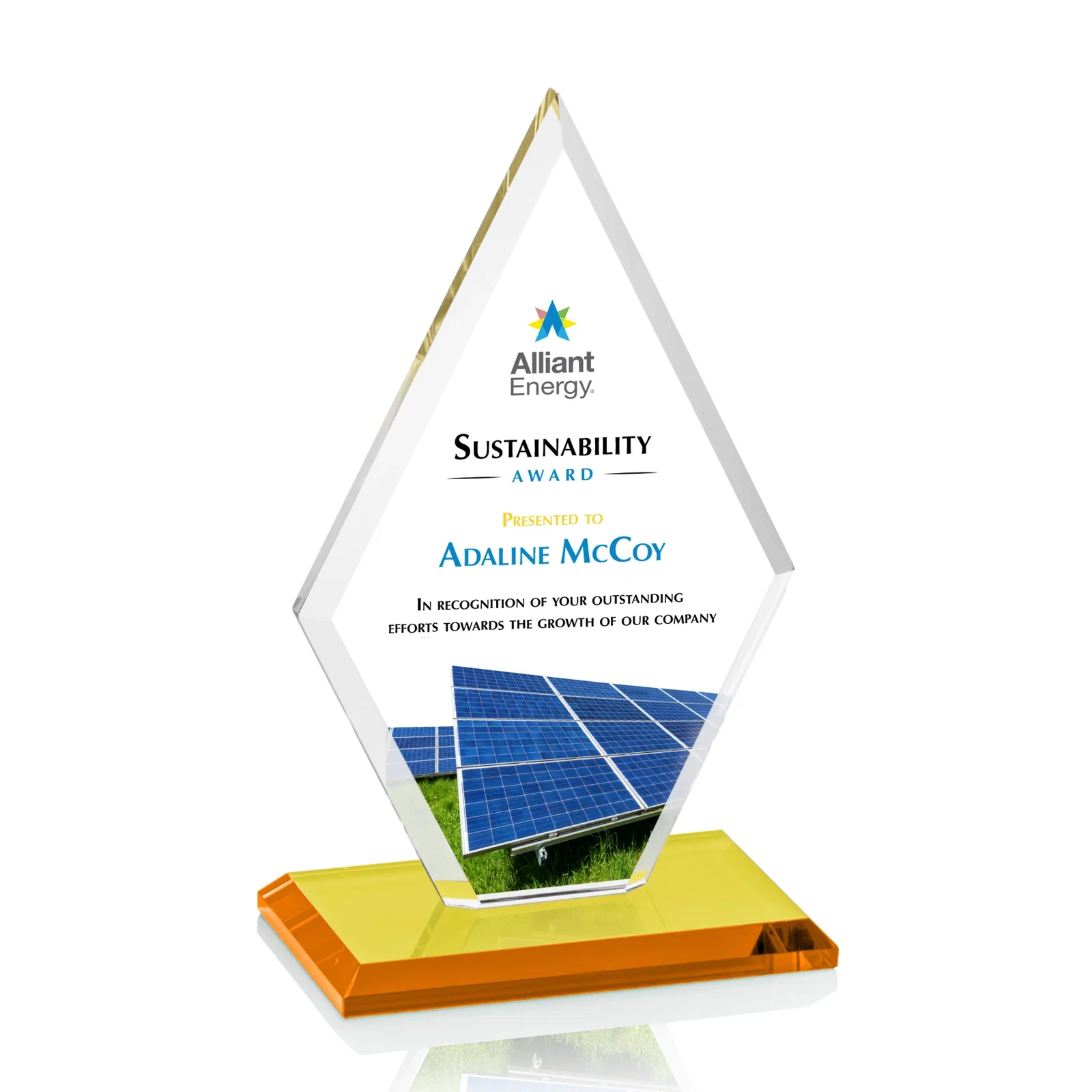 Branded Starfire Crystal Diamond Award in a Beveled Frame for donor appreciation