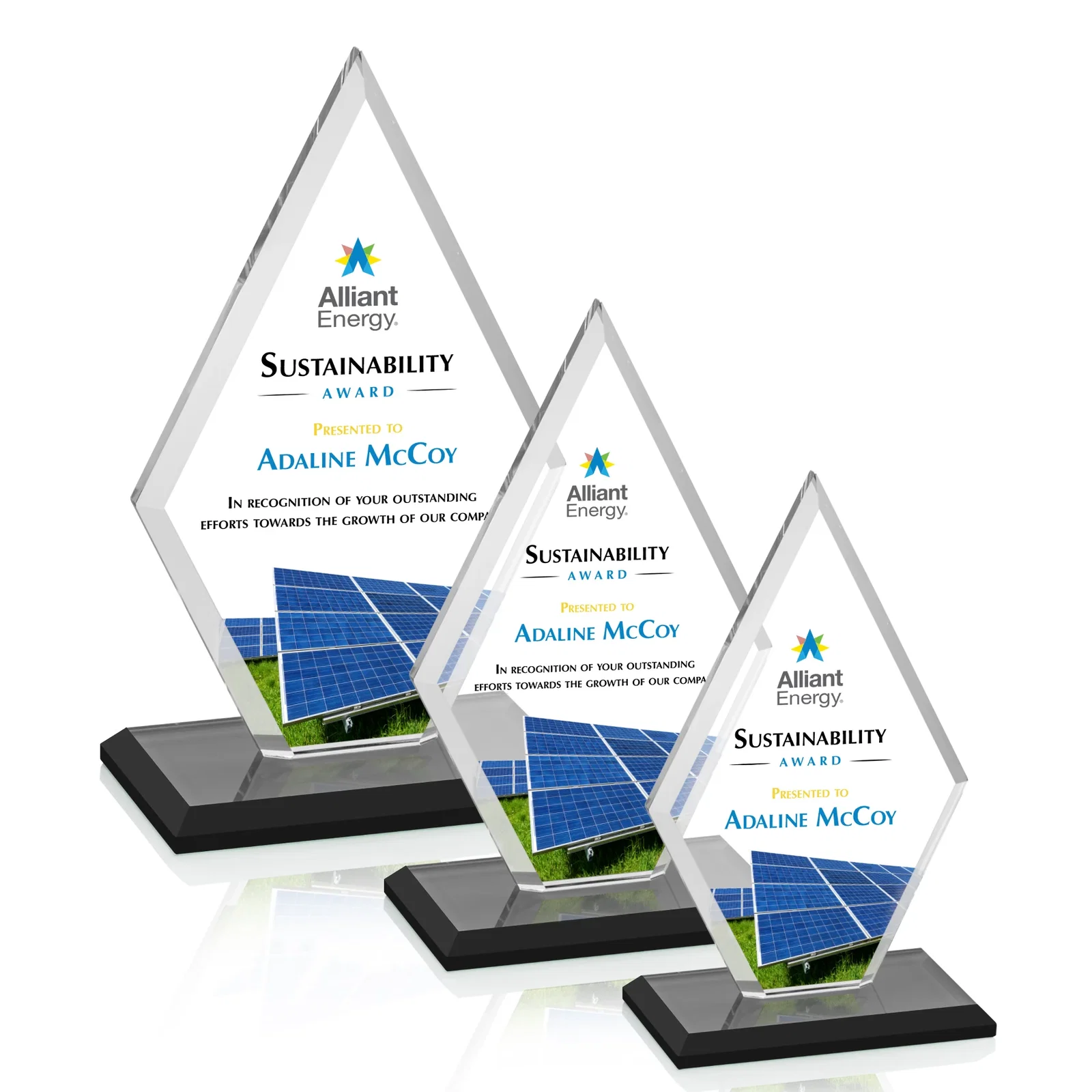 Custom printed Starfire Crystal Diamond Award in a Beveled Frame for employee recognition