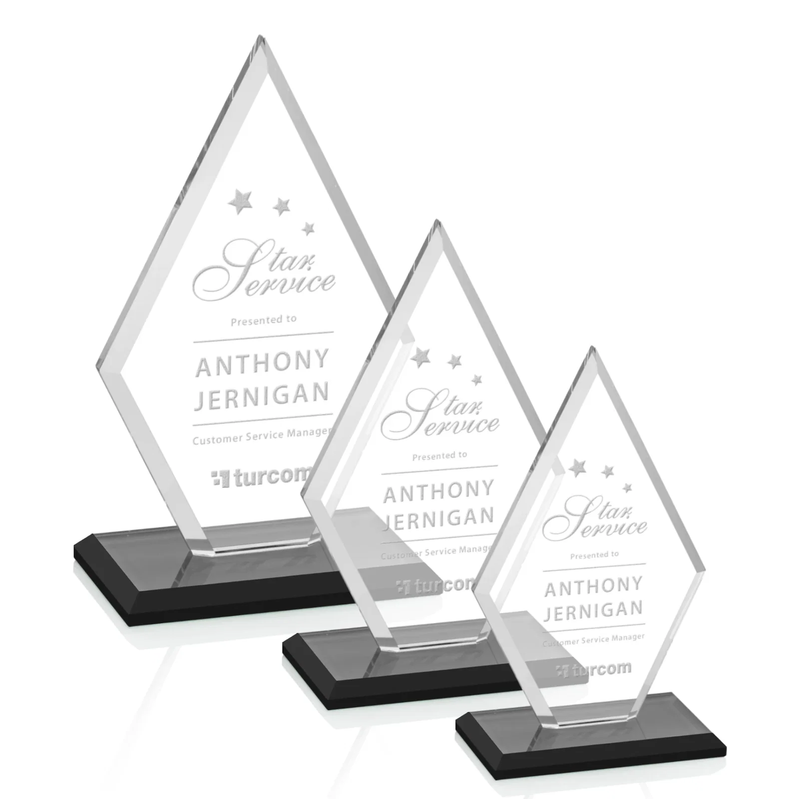 Custom Starfire Crystal Diamond Award in a Beveled Frame for retirement presentations