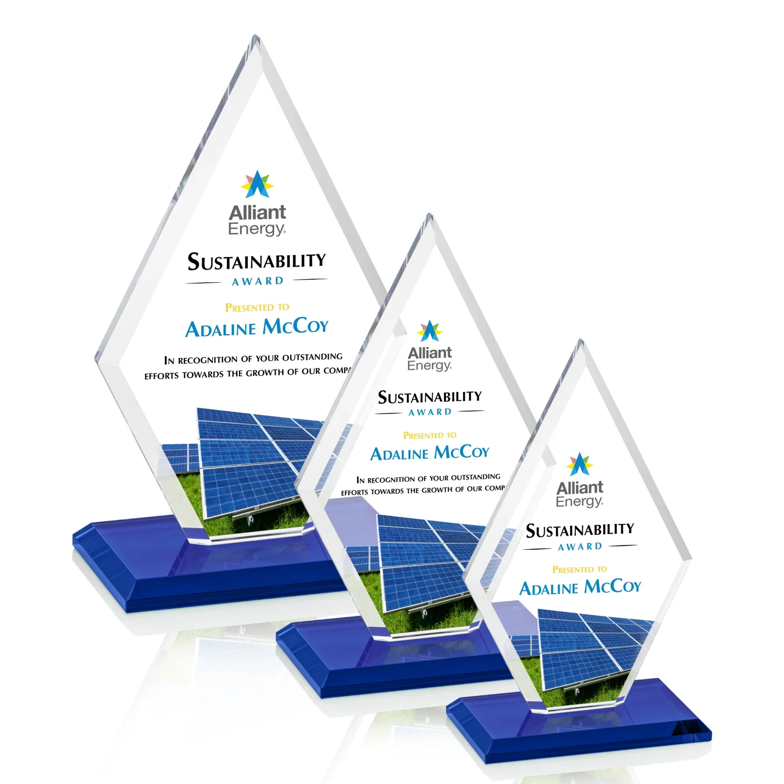Custom printed Starfire Crystal Diamond Award in a Beveled Frame for retirement presentations