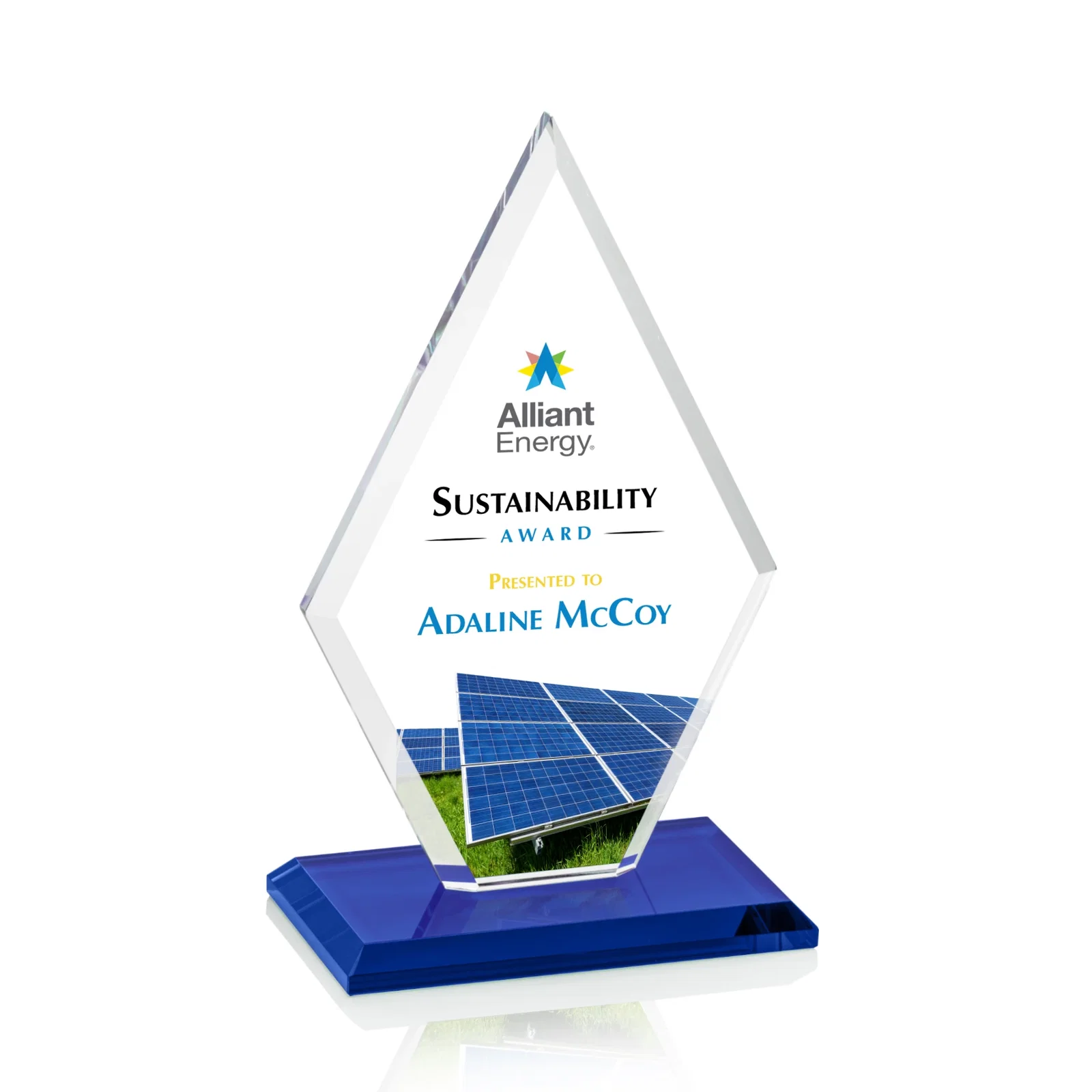 Custom printed Starfire Crystal Diamond Award in a Beveled Frame for team milestone celebrations