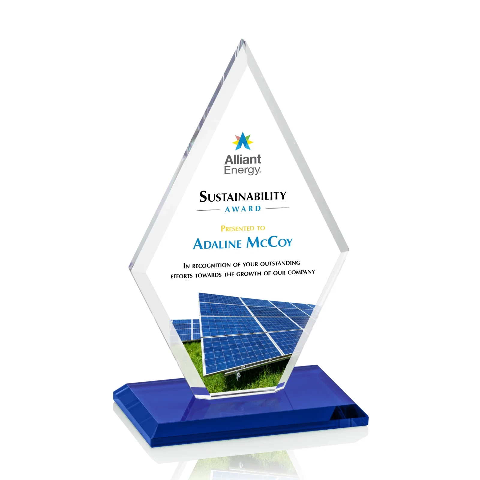 Custom printed Starfire Crystal Diamond Award in a Beveled Frame for donor appreciation