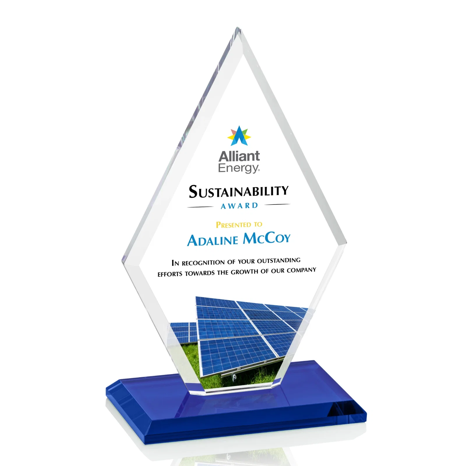 Custom printed Starfire Crystal Diamond Award in a Beveled Frame for graduation ceremonies