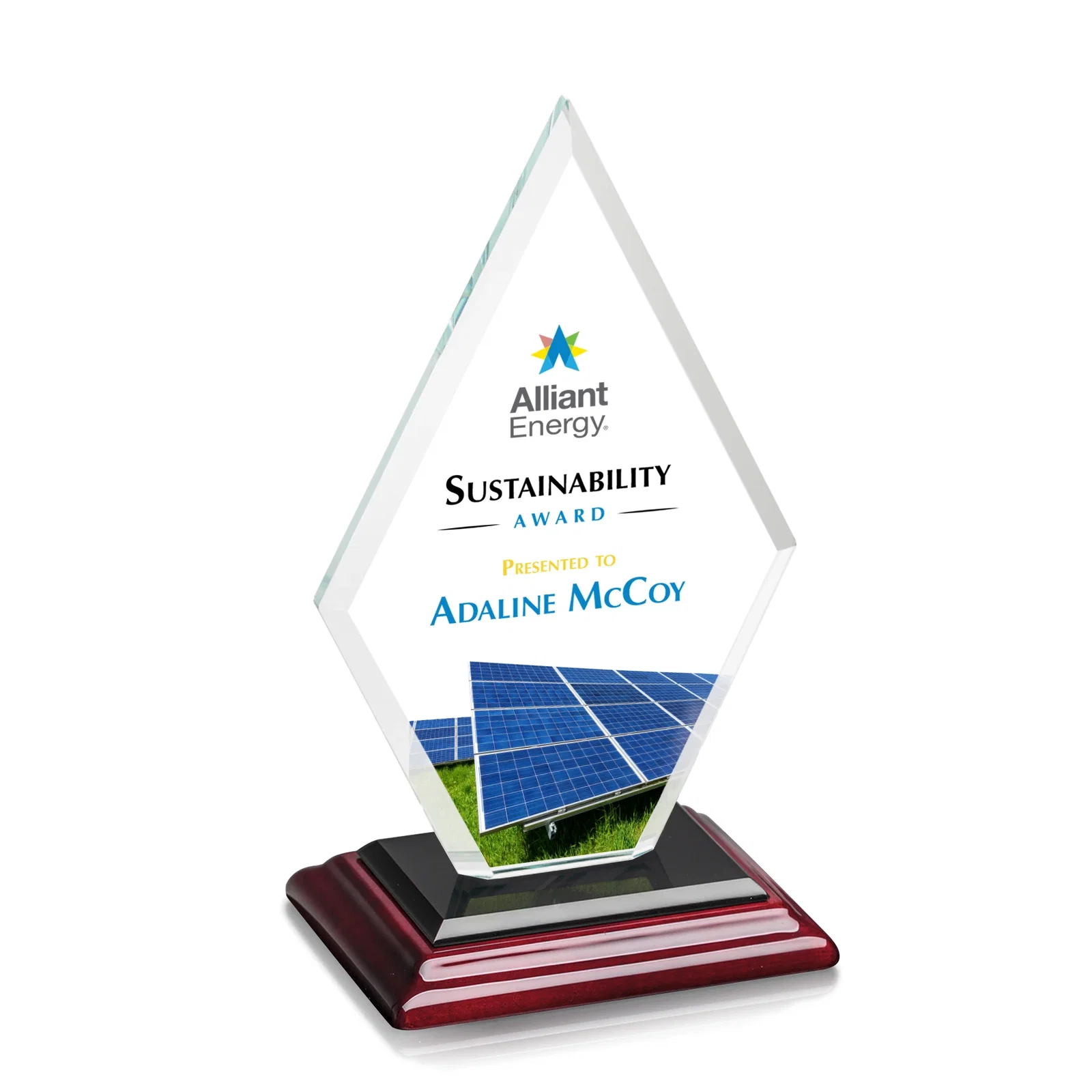 Custom printed Starfire Crystal Diamond Award in a Beveled Frame for volunteer appreciation