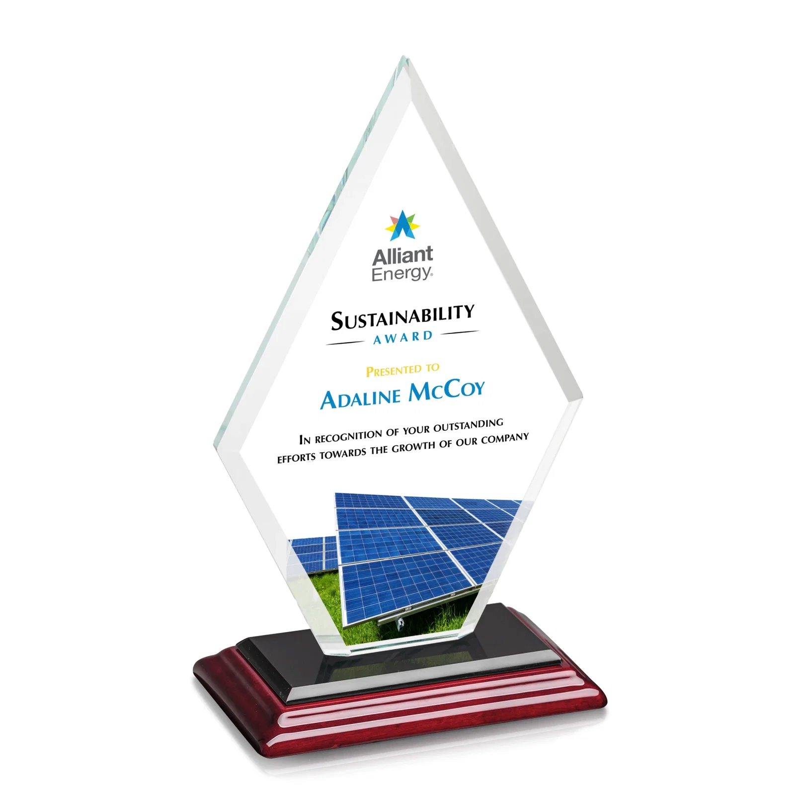 Custom printed Starfire Crystal Diamond Award in a Beveled Frame for dealer and partner awards