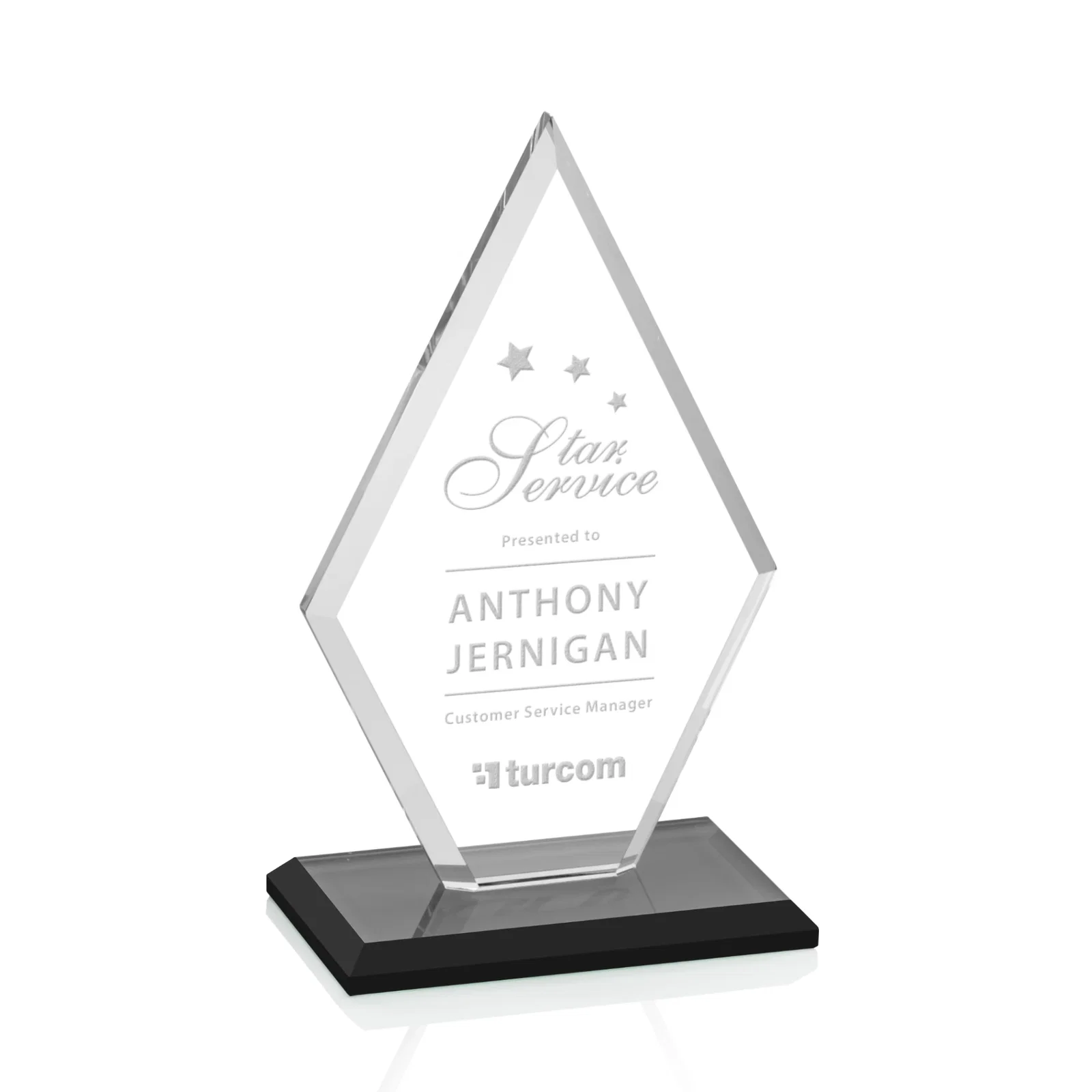 Custom Starfire Crystal Diamond Award in a Beveled Frame for team milestone celebrations