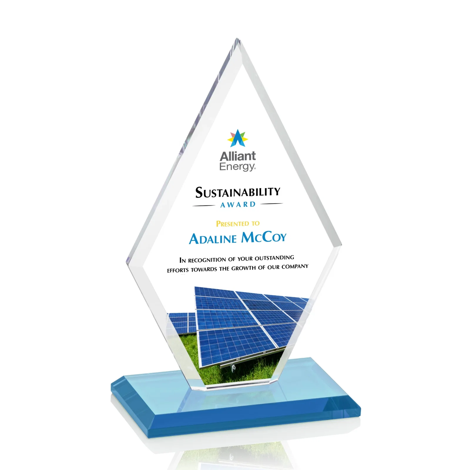 Customized Starfire Crystal Diamond Award in a Beveled Frame for donor appreciation
