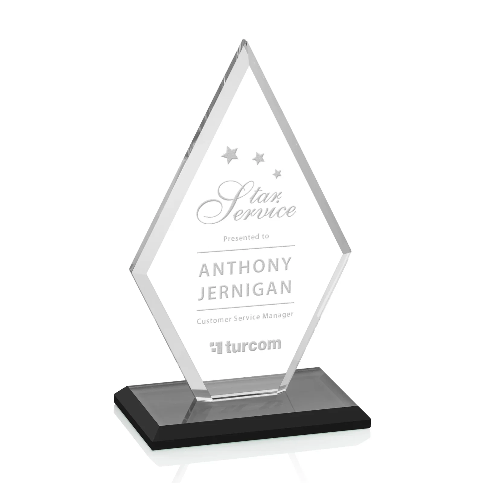 Custom Starfire Crystal Diamond Award in a Beveled Frame for donor appreciation