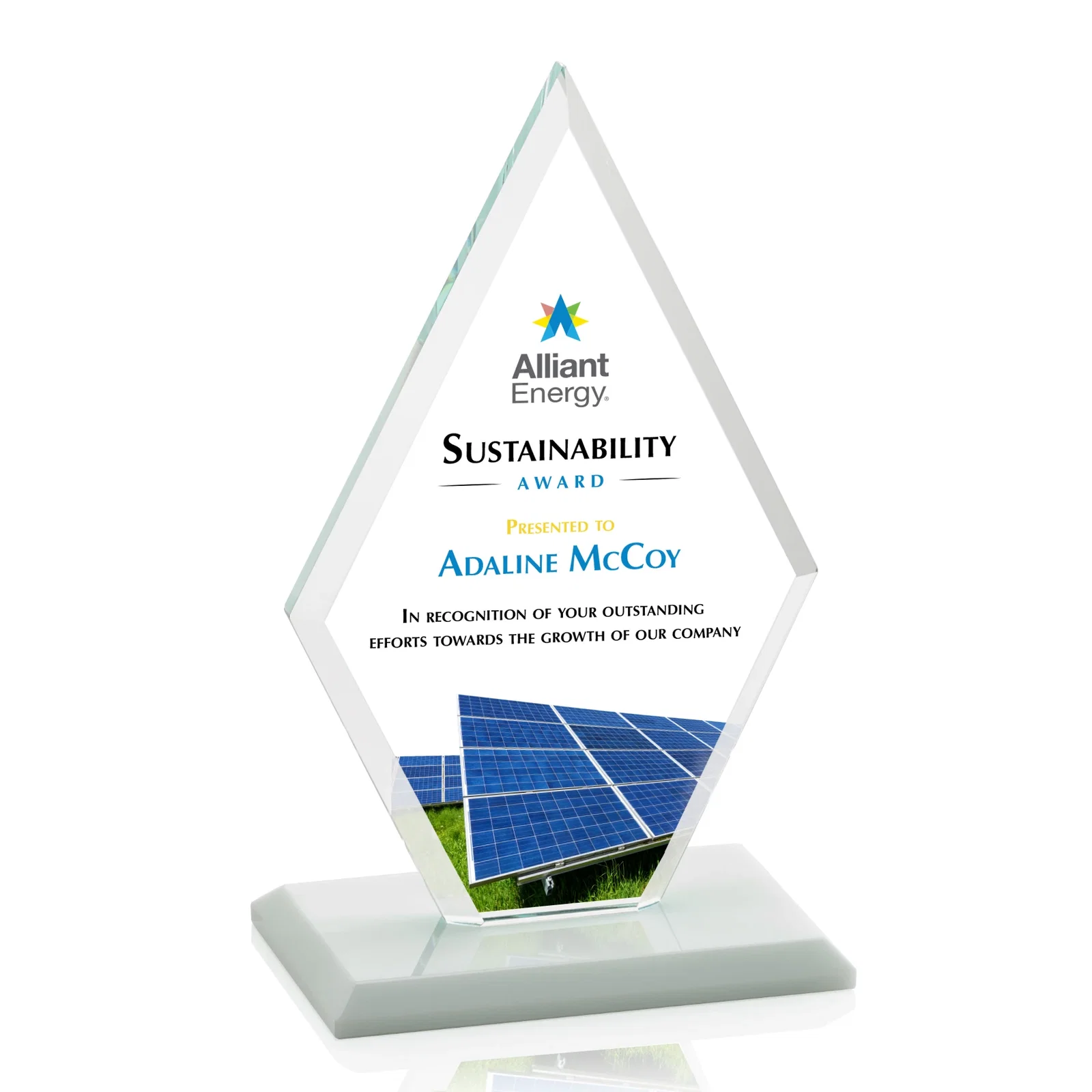 Customized Starfire Crystal Diamond Award in a Beveled Frame for company anniversary events