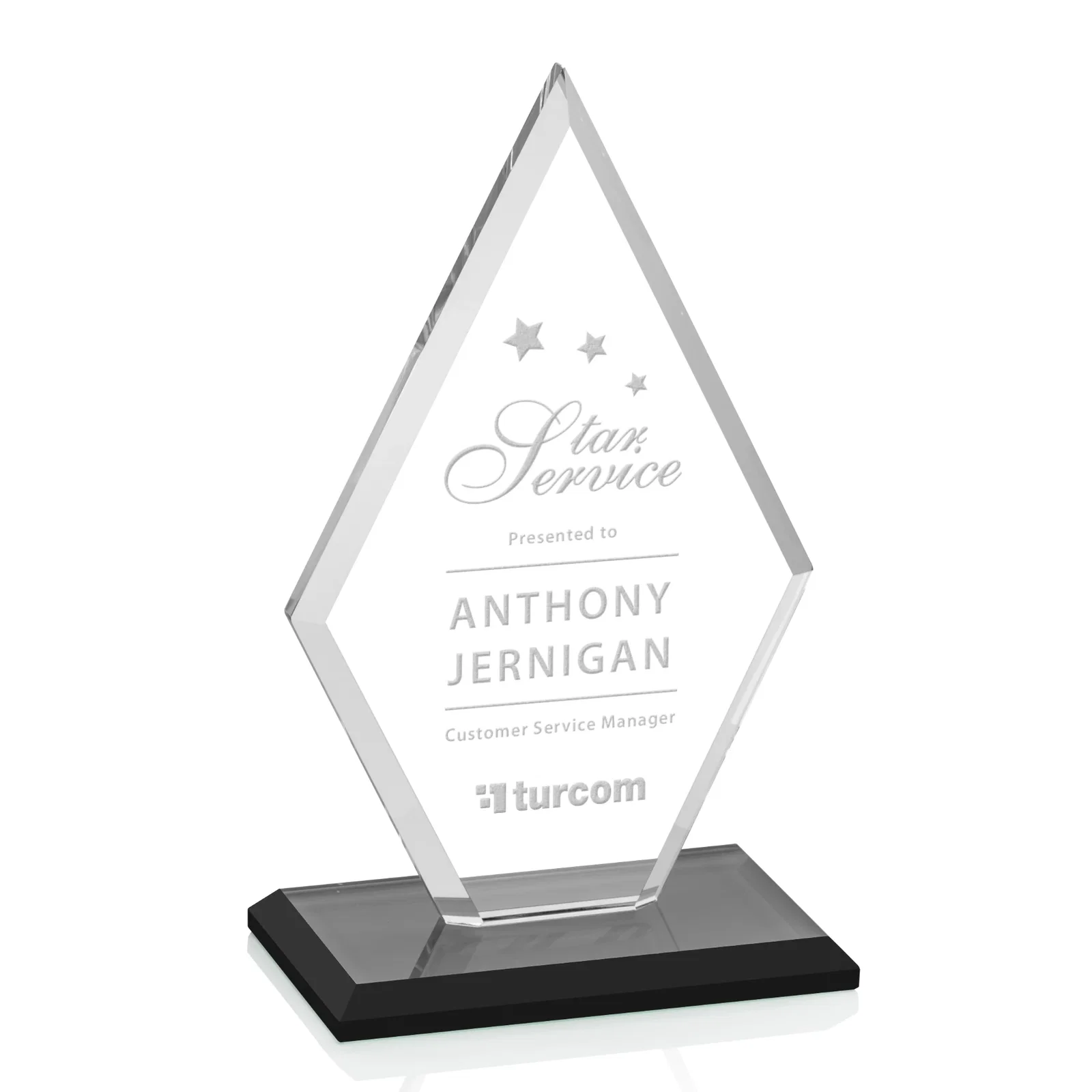 Custom Starfire Crystal Diamond Award in a Beveled Frame for graduation ceremonies