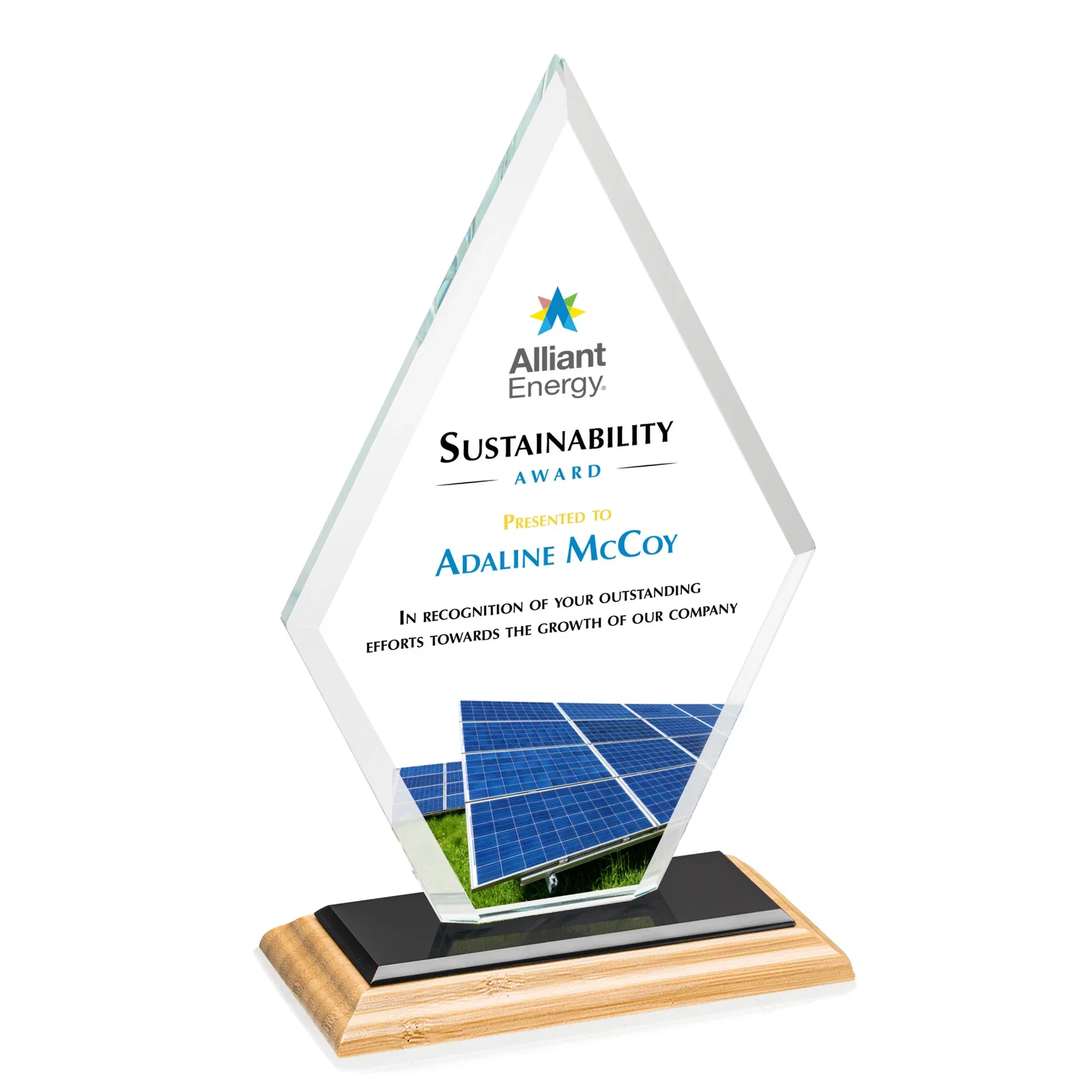 Custom engraved Starfire Crystal Diamond Award in a Beveled Frame for company anniversary events