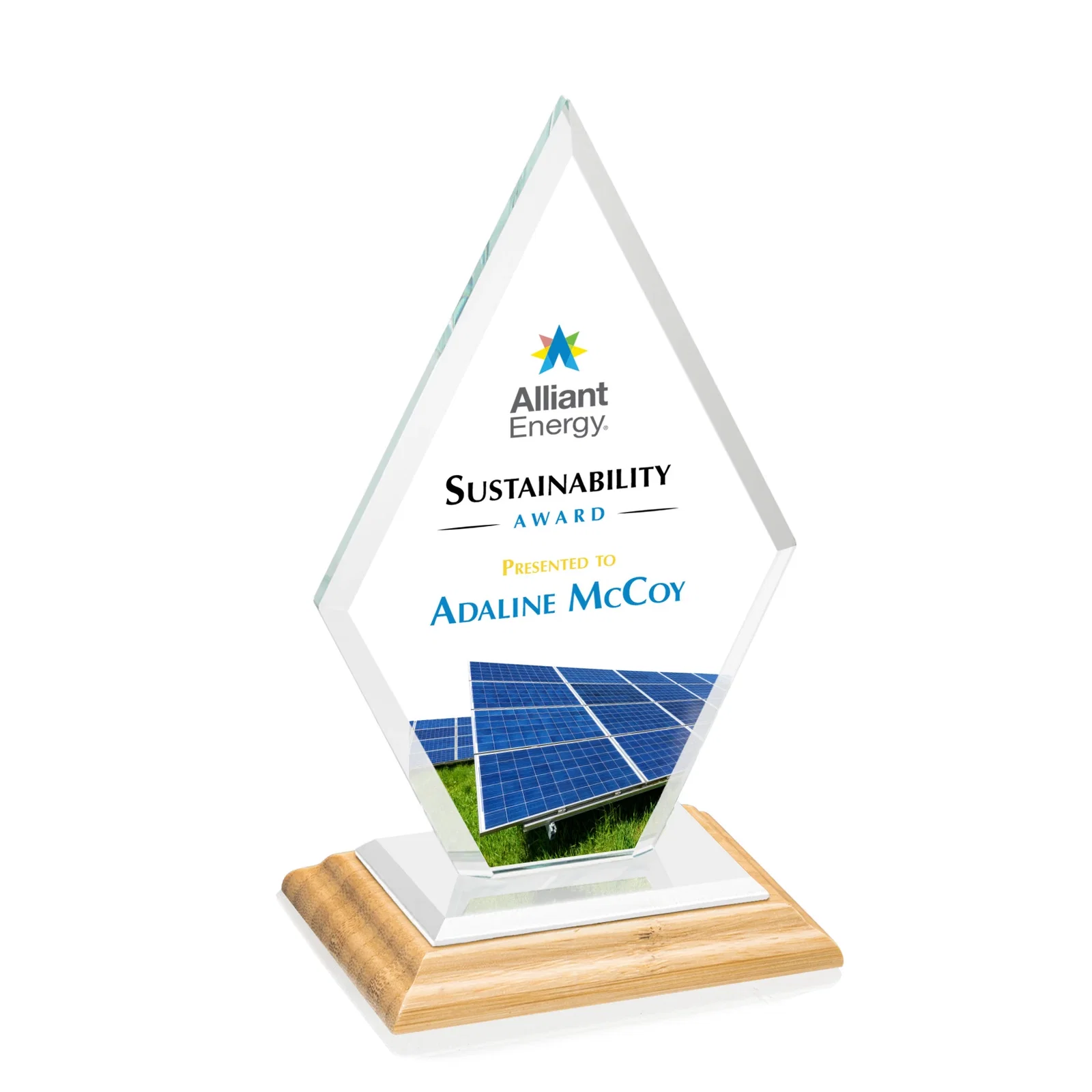 Custom Starfire Crystal Diamond Award in a Beveled Frame, with your logo for corporate award ceremonies