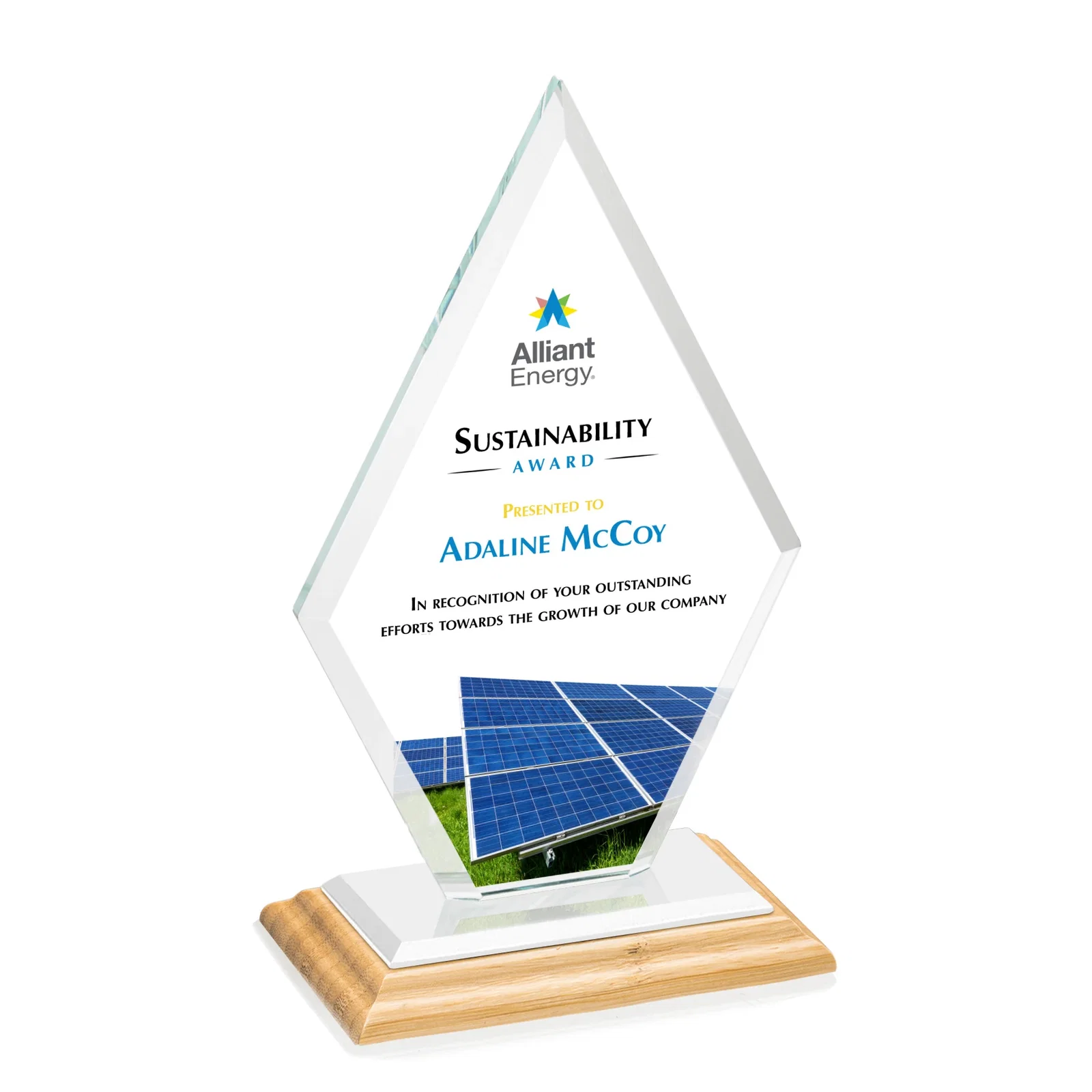 Custom Starfire Crystal Diamond Award in a Beveled Frame, with your logo for service anniversary gifts