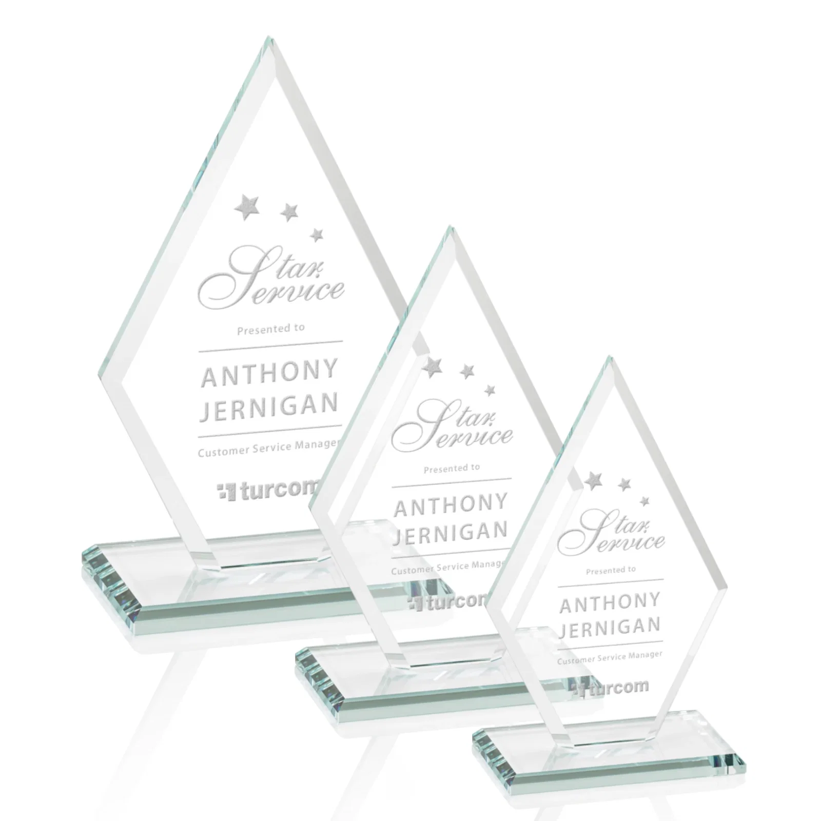 Custom Starfire Crystal Diamond Award in a Beveled Frame for safety achievement programs