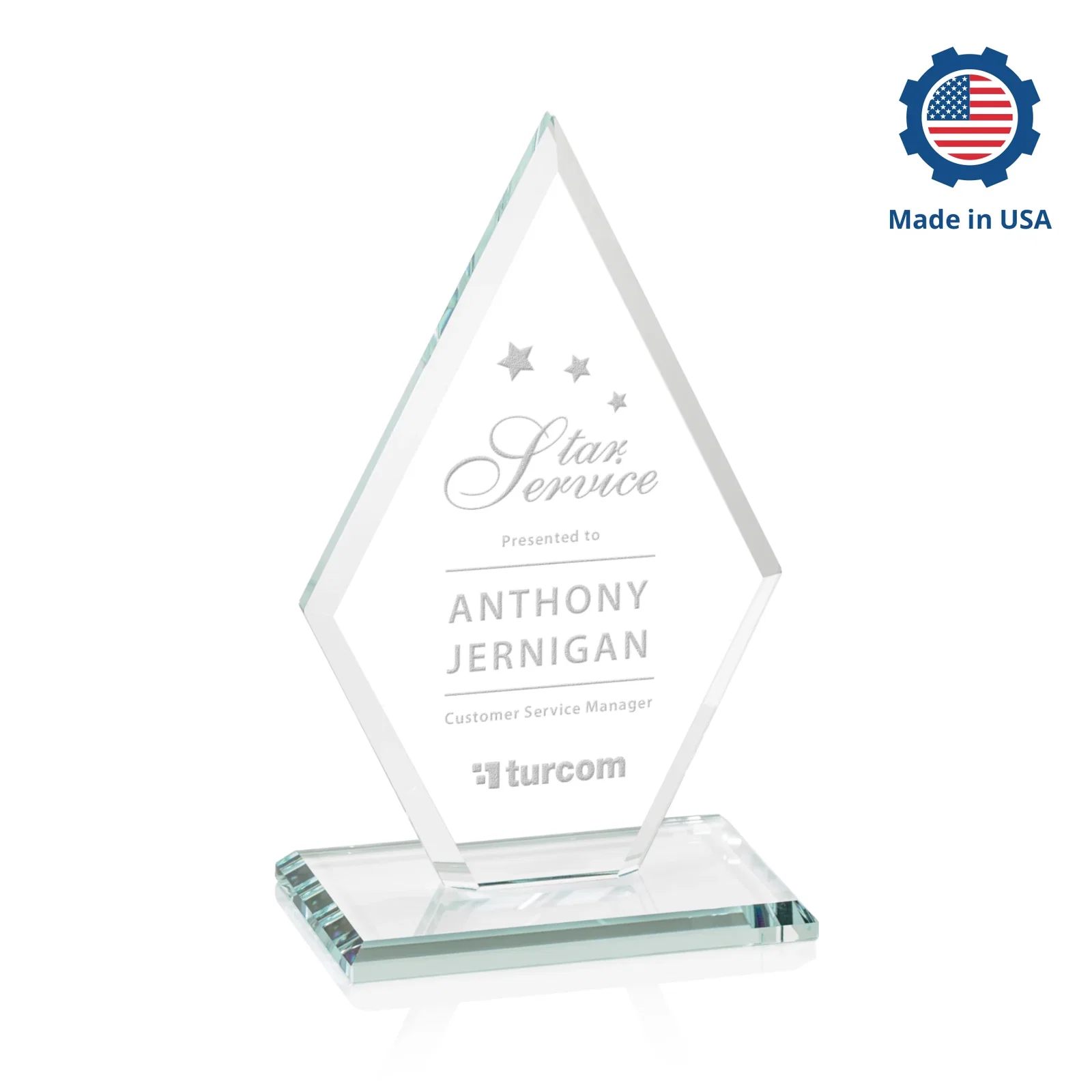 Custom Starfire Crystal Diamond Award in a Beveled Frame, with your logo for team milestone celebrations
