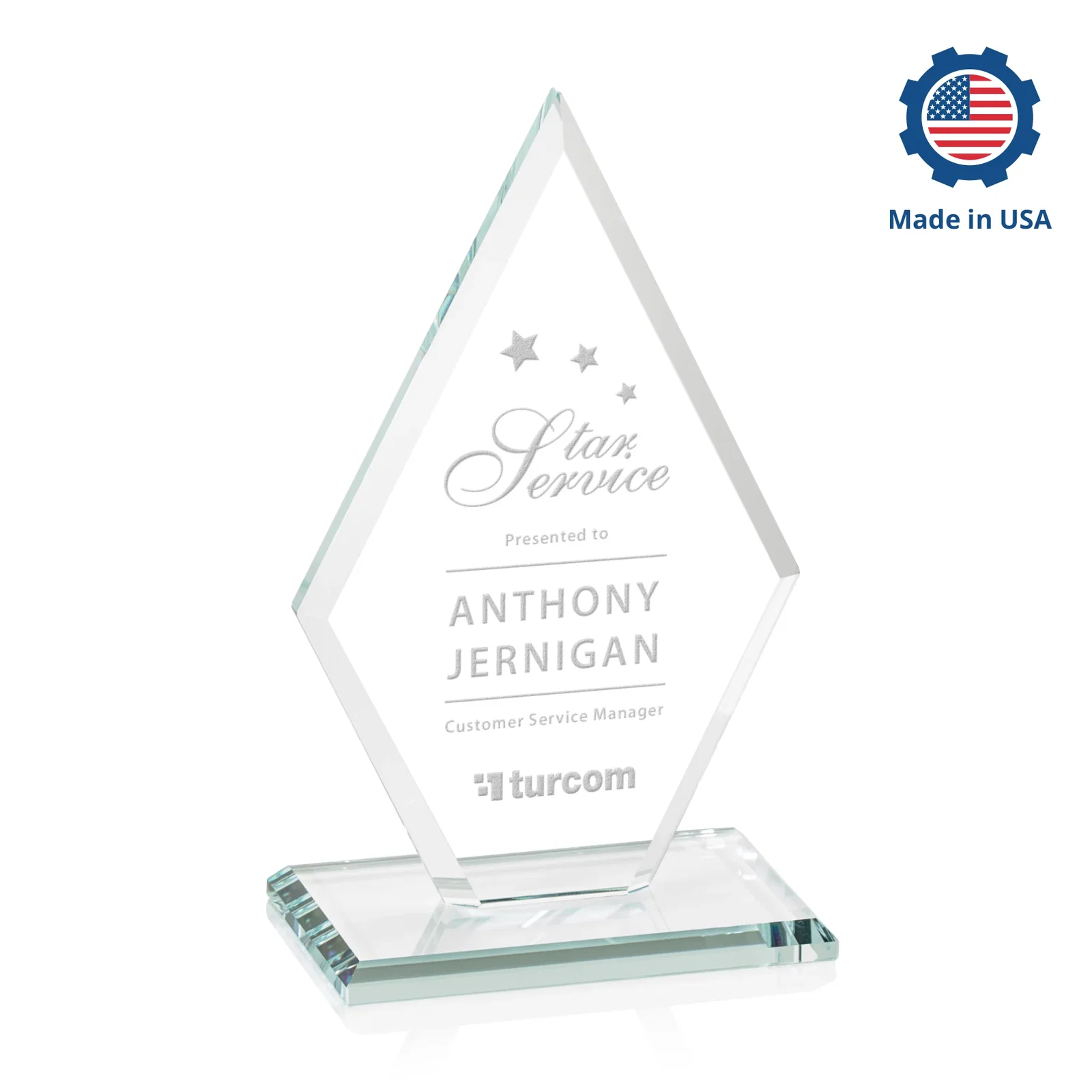 Custom Starfire Crystal Diamond Award in a Beveled Frame, with your logo for donor appreciation