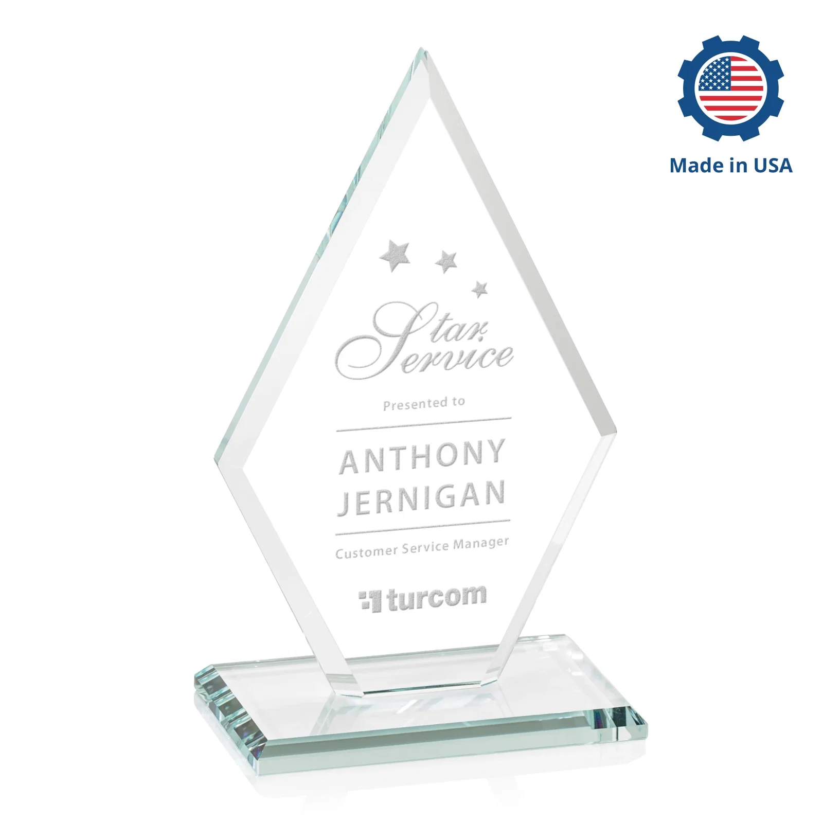 Custom Starfire Crystal Diamond Award in a Beveled Frame, with your logo for graduation ceremonies